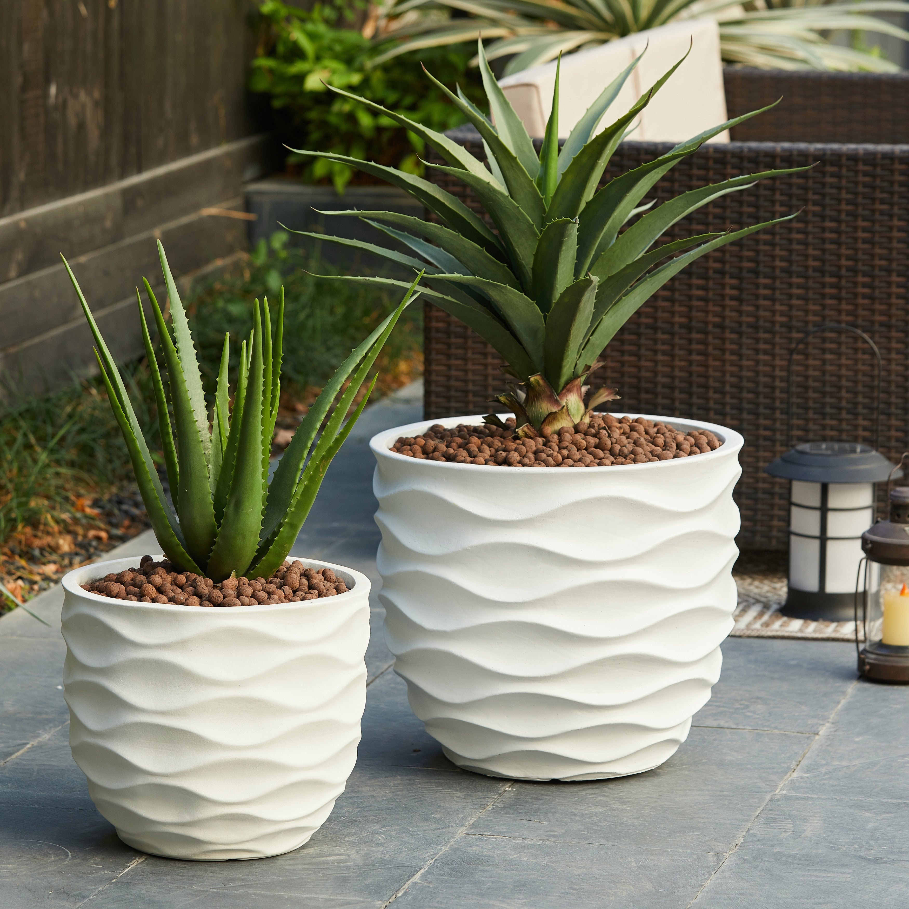 Kayu 2-piece Wavy Design White MgO Planters by Havenside Home