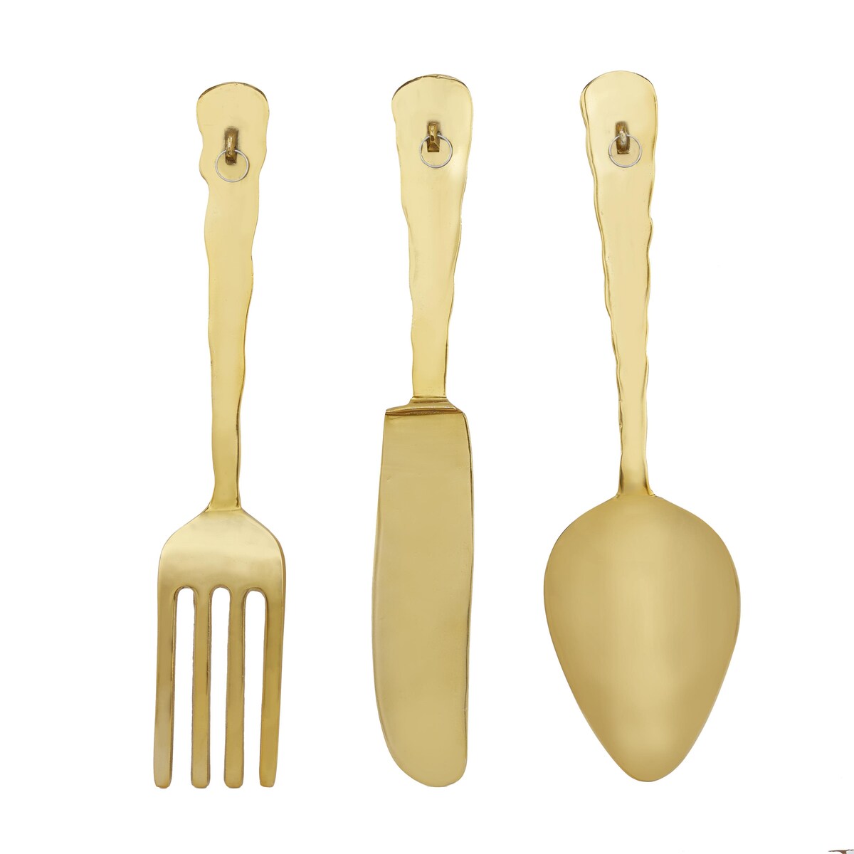 Aluminum Metal Utensils Knife, Spoon and Fork Home Wall Decor - Set of 3 Gold - Roche River Decor