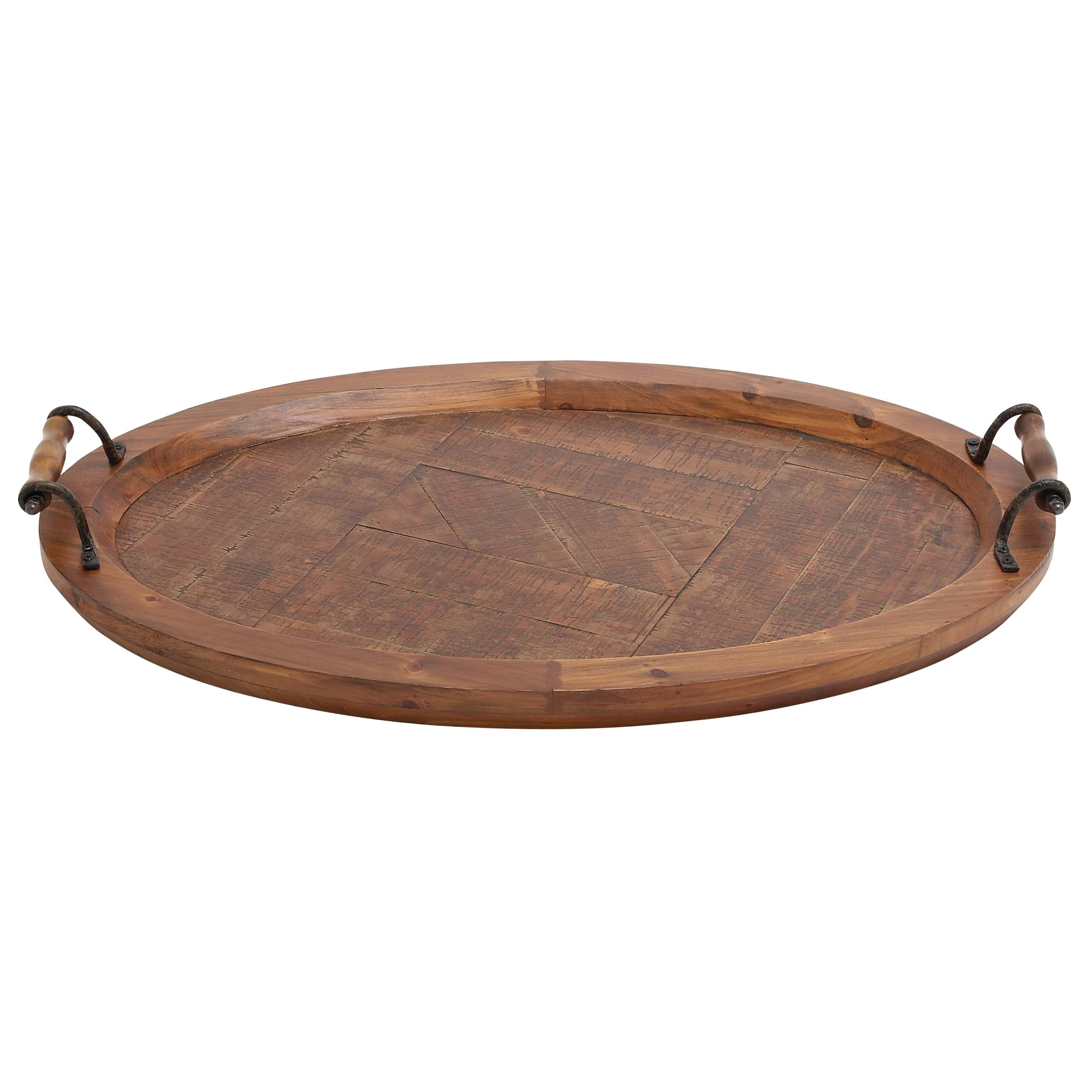 Wood Large Oval Tray with Scroll Metal Handles - Brown - Roche River Decor - 19W x 29L x 4H