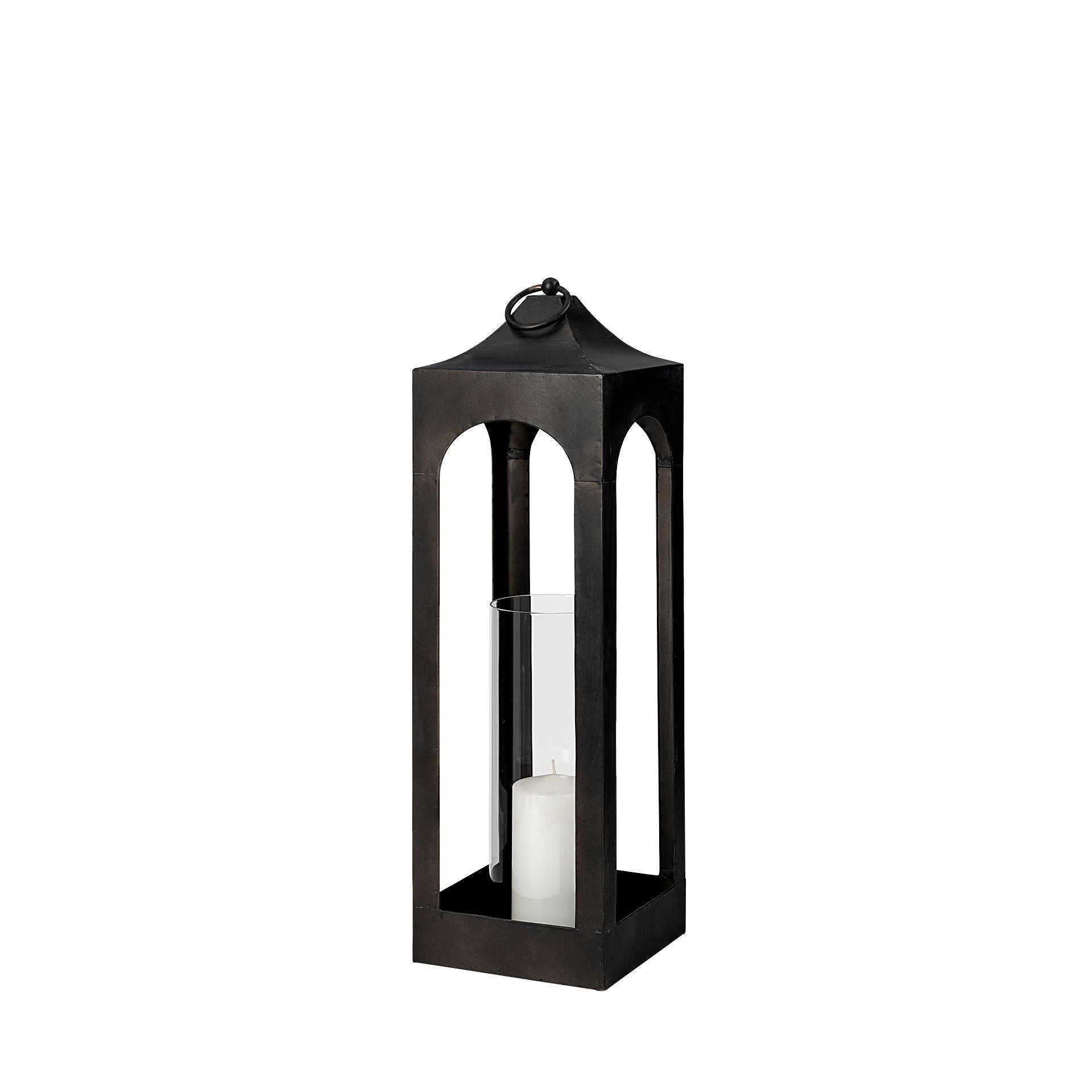 Ina Small Dark Grey Metal Square Candle Holder Lantern