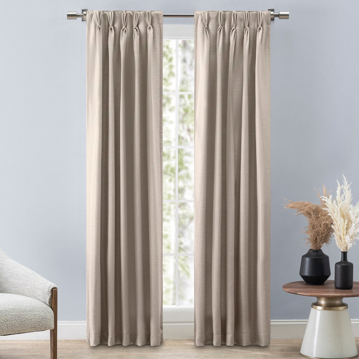 GrassclothPremium Sheen Pinch Pleat W Back Tab Curtain Pair