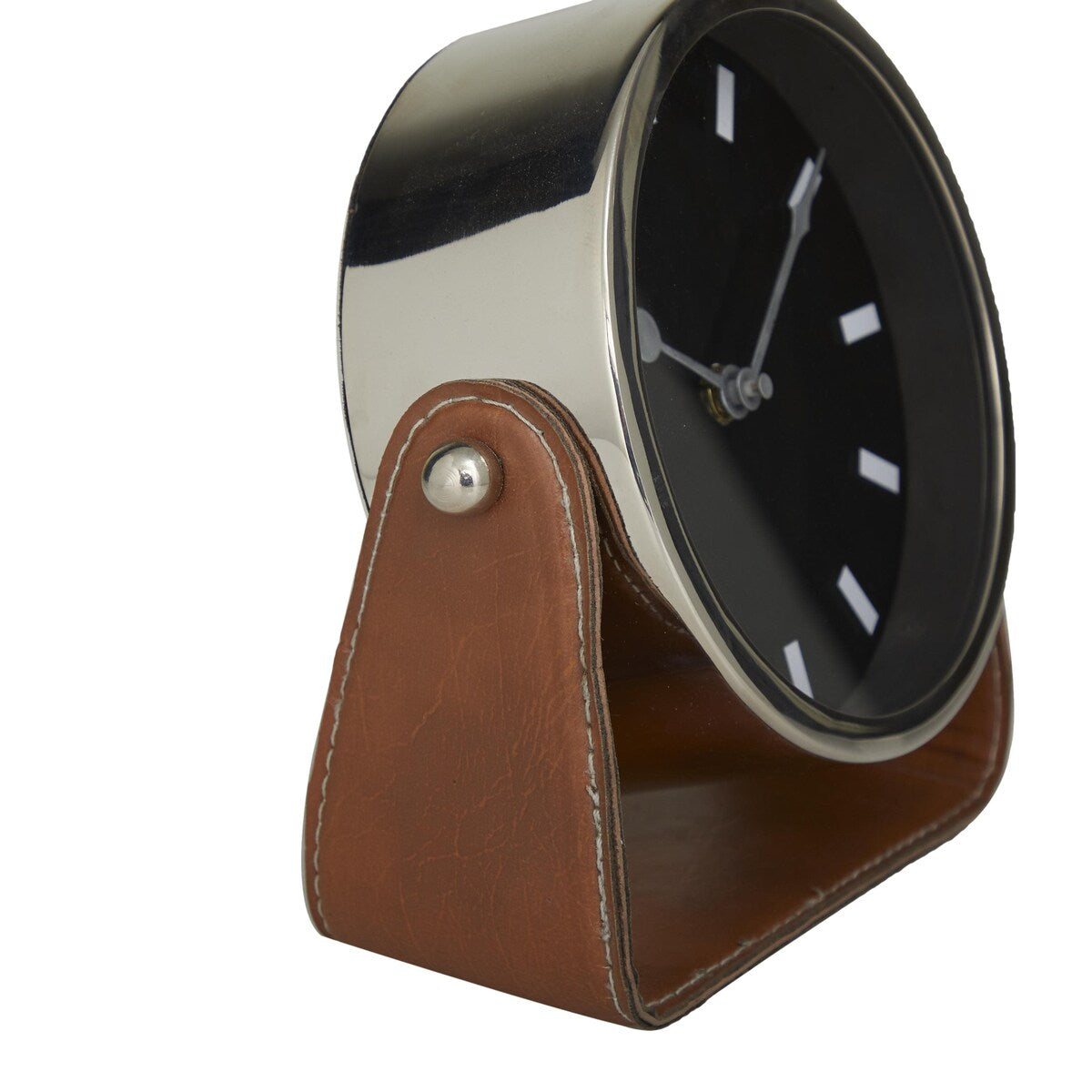 Stainless Steel Metal Decorative Clock with Leather Stand - Silver or Gold - Roche River Decor