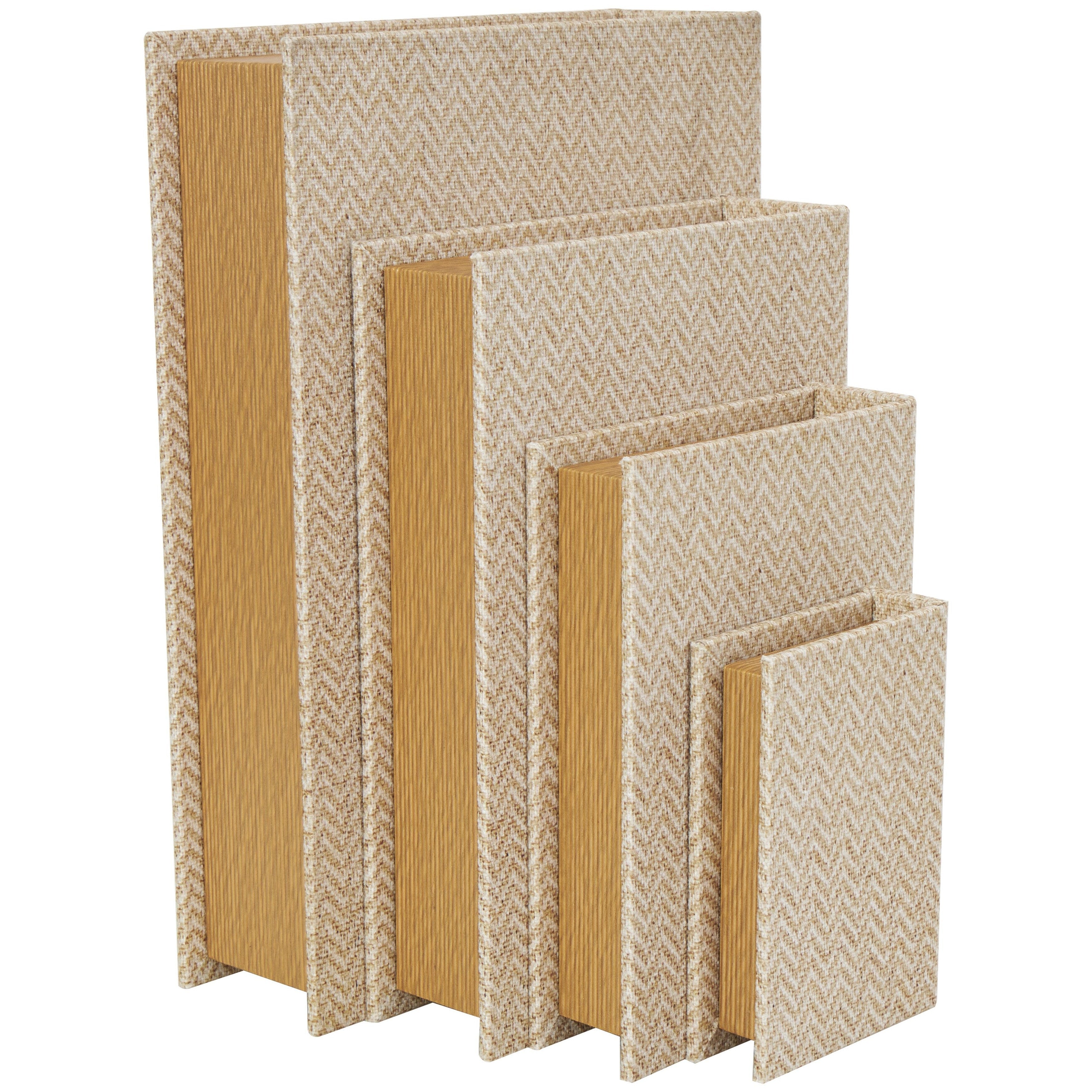 Linen Leather or Wooden Fabric Storage Book Decorative Box - Set of 3 or 4 Multi Colored - Roche River Decor