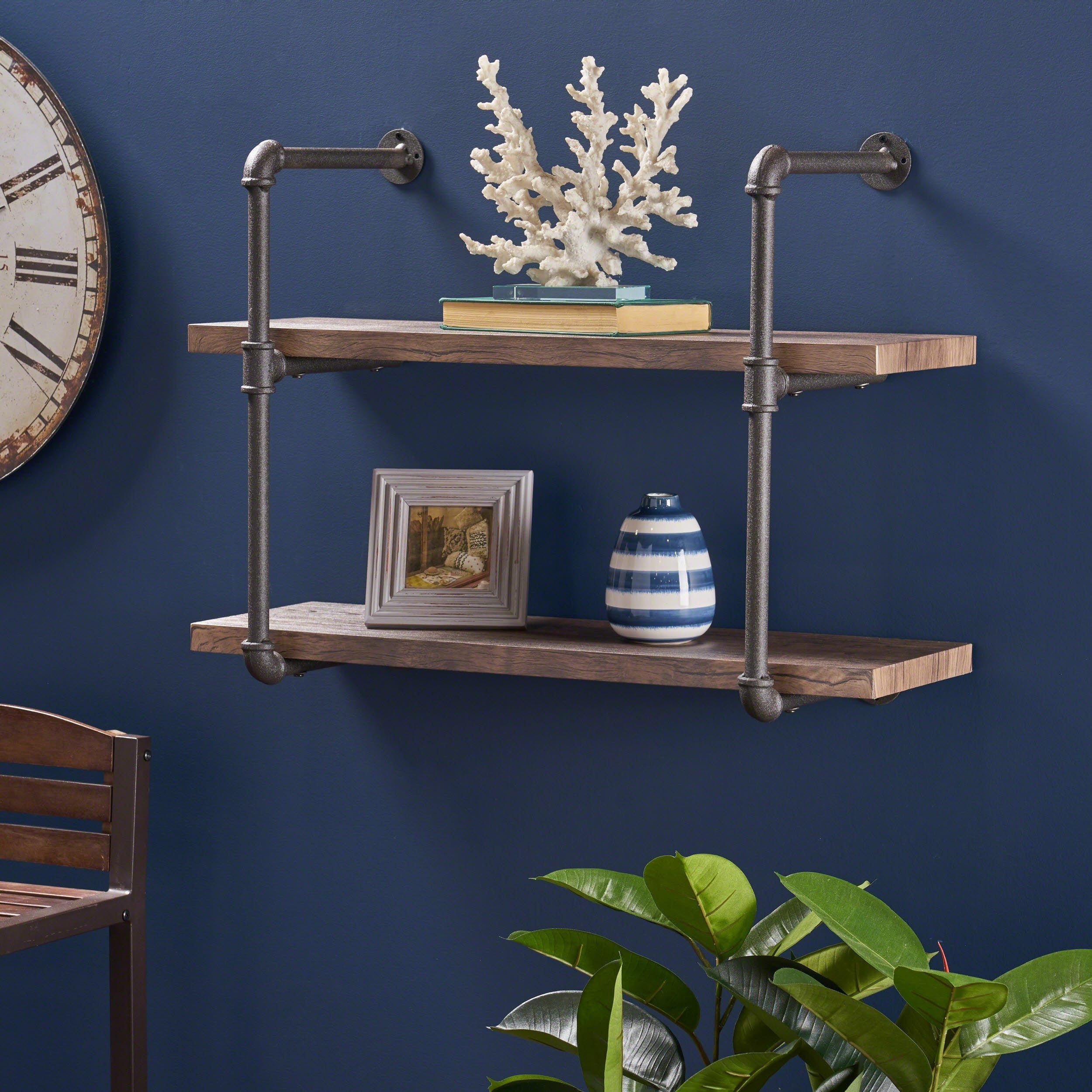 Tarian Industrial 2 Shelf Faux Wood Floating Shelf by Christopher Knight Home - 31.50 W x 12.00 D x 23.00 H
