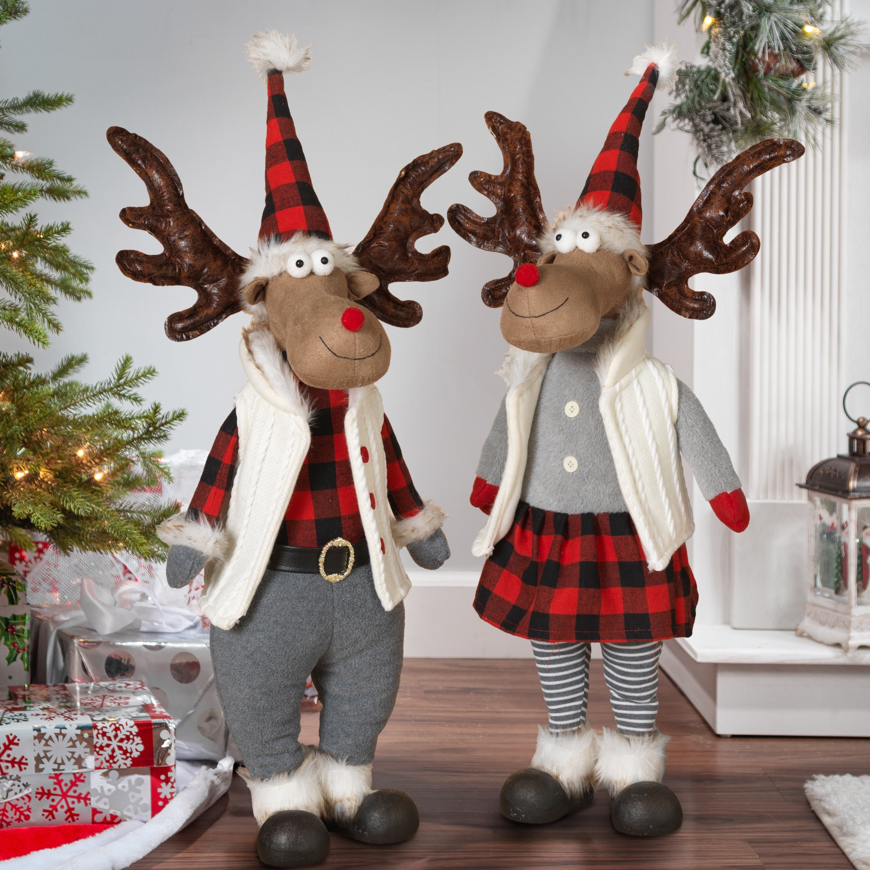 29.5 Inches High Lighted Fabric Holiday Moose Set of 2