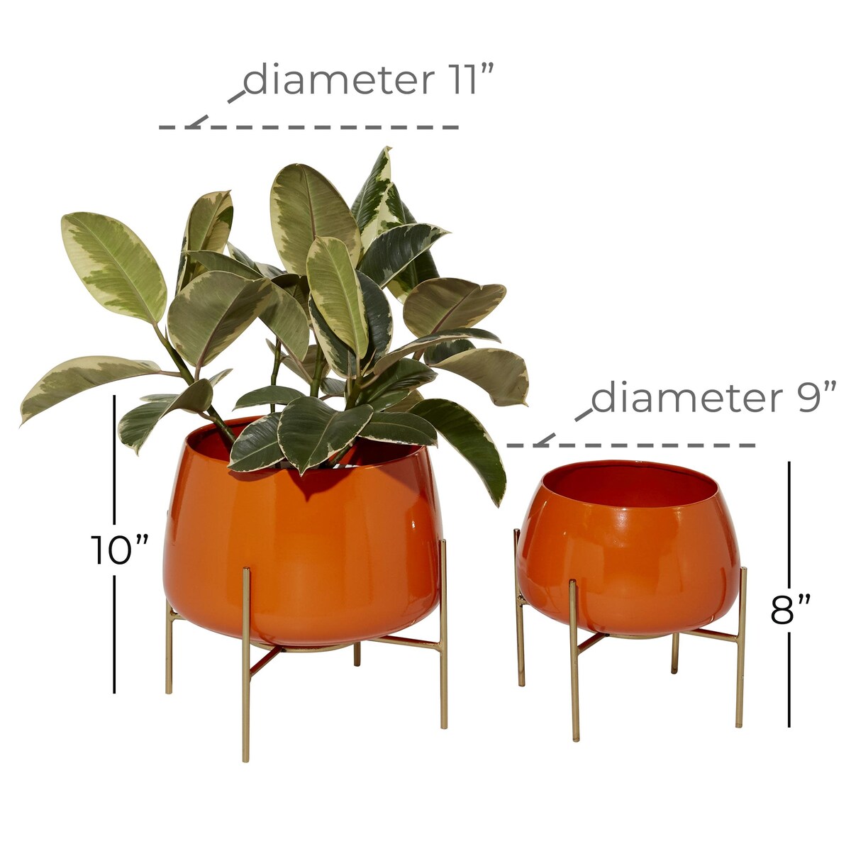 Metal Rounded Dome Indoor Outdoor Planter with Removable Stands - Set of 2 Teal, Yellow, Orange - Roche River Decor