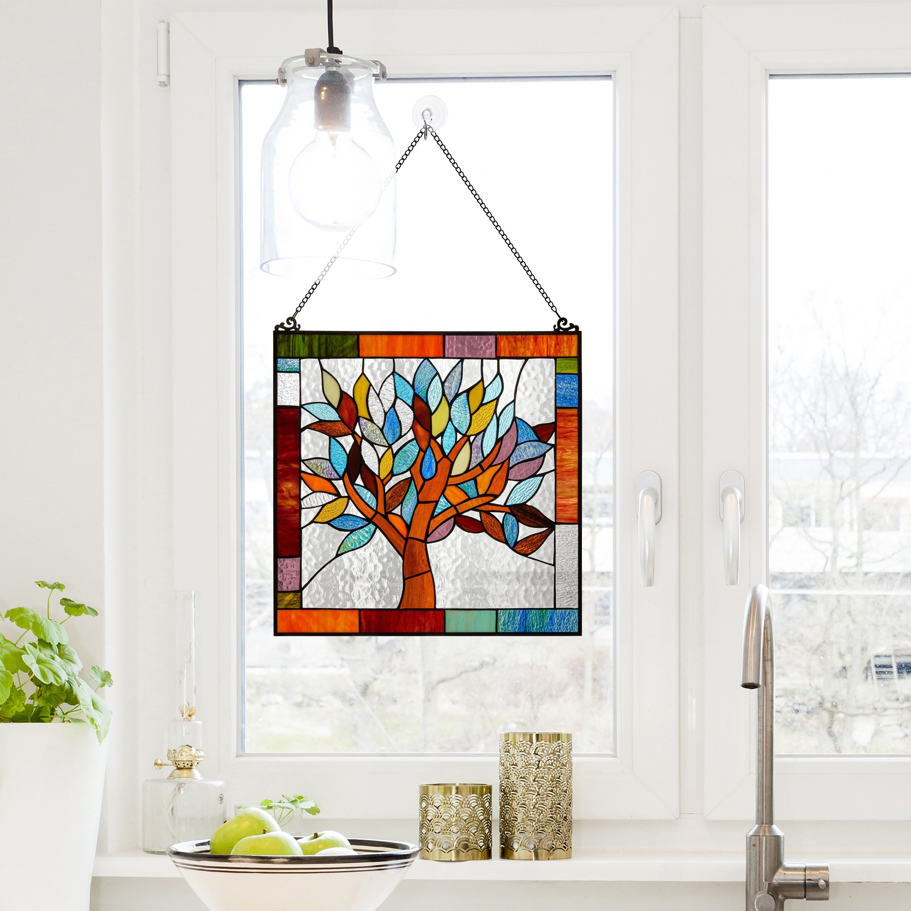 River of Goods Tiffany Style Mystical World Tree Stained Glass 18-inch Window Panel - M