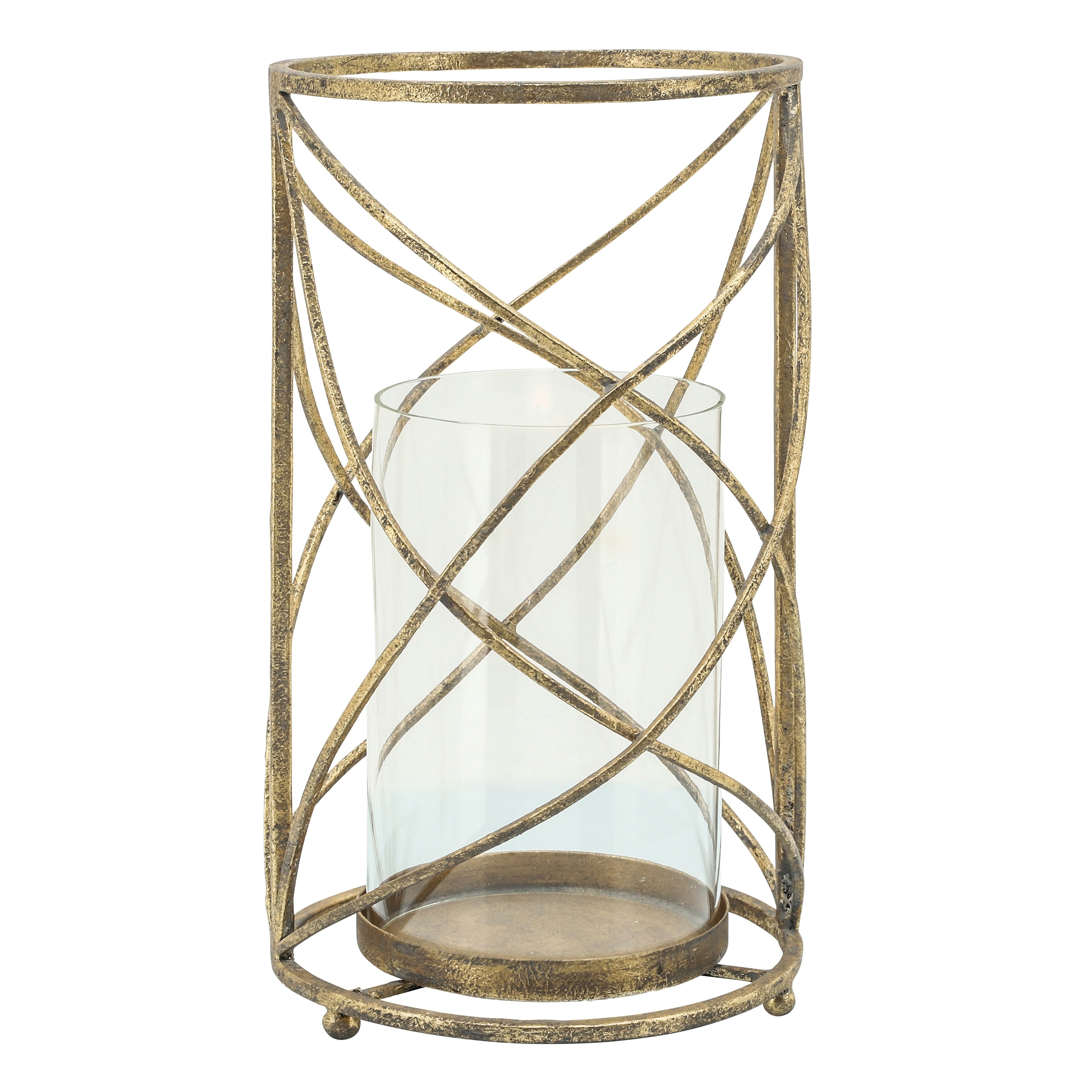 Sagebrook Home Modern Glam Glass and Metal Hurricane Candle Holder