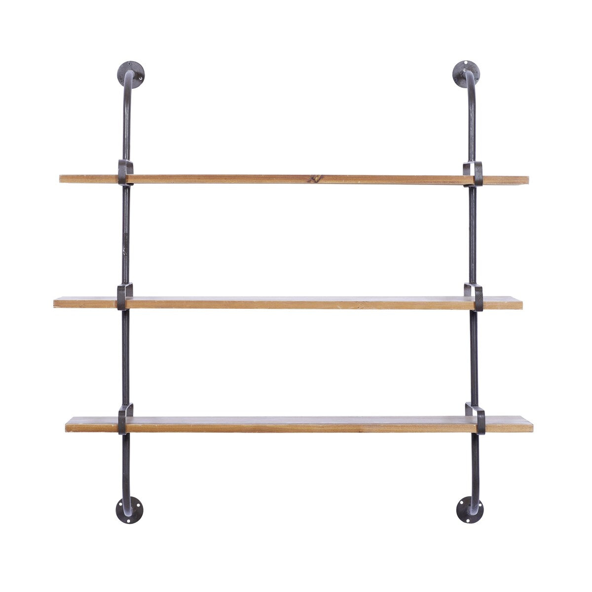 Wood 2 or 3 Level Wall Shelf with Black Metal Brackets - Brown or Gray - Roche River Decor