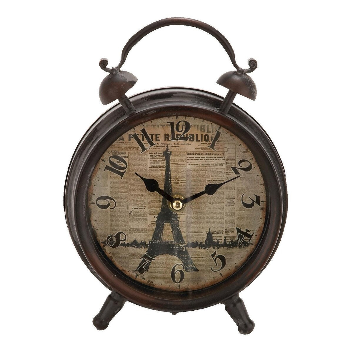 Metal Decorative Clock with Bell Style Top - Brown or Black - Roche River Decor