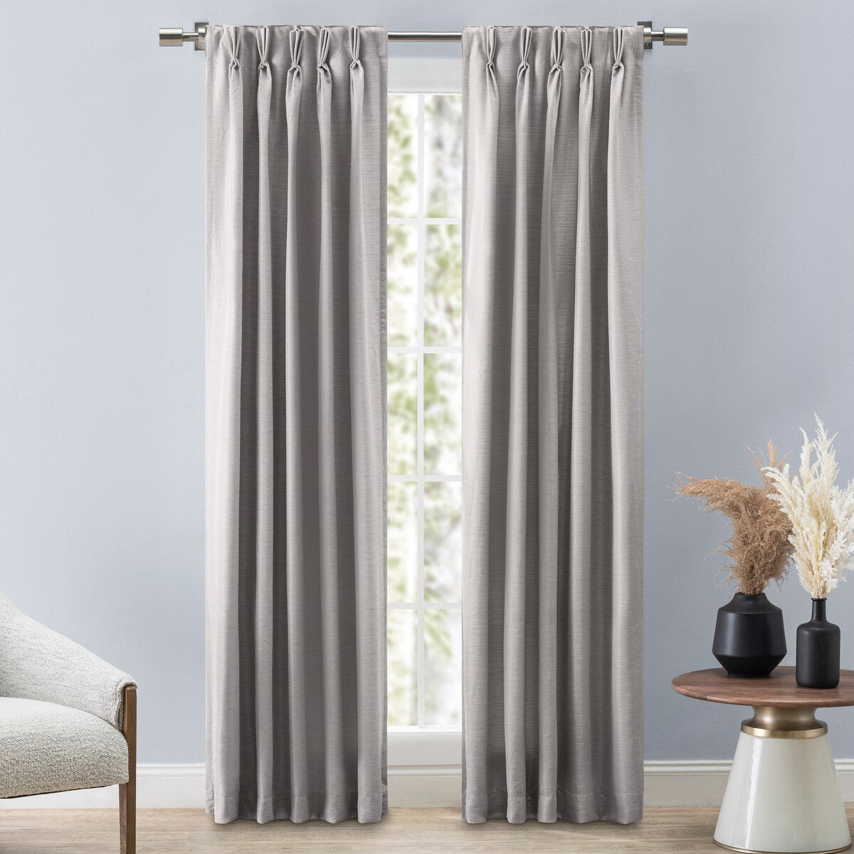 GrassclothPremium Sheen Pinch Pleat W Back Tab Curtain Pair