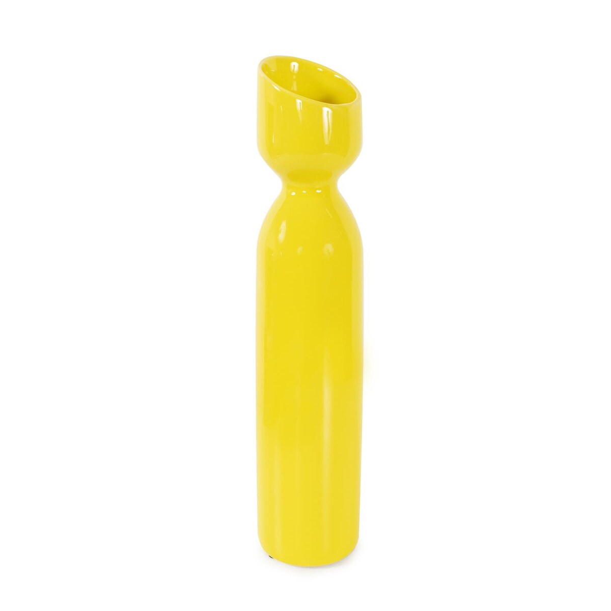 Allan Andrews Contemporary Glossy Yellow Slanted Top Ceramic Vase