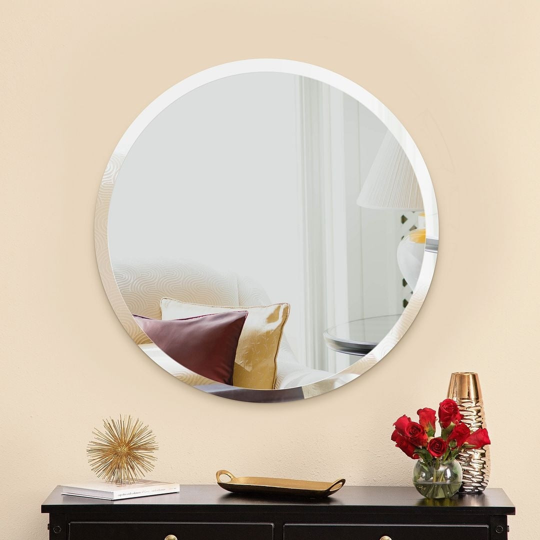 Porch & Den Salix Beveled Frameless Round Wall Mirror