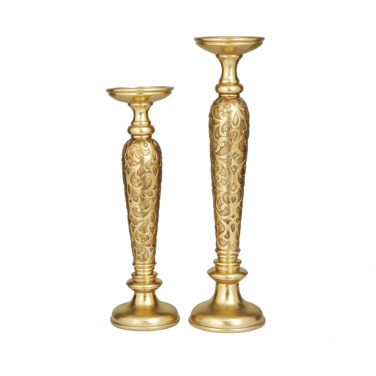 Polystone Pillar Decorative Candle Holder - Set of 2 Gold - Roche River Decor