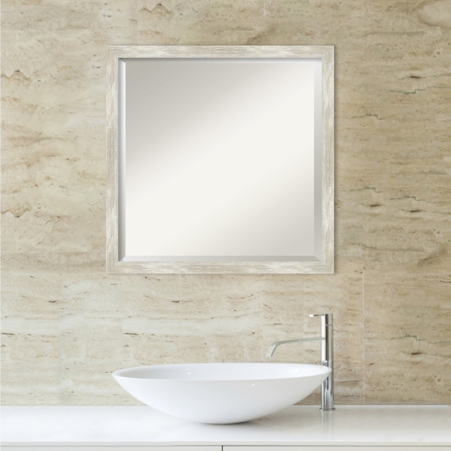 Beveled Bathroom Wall Mirror - Crackled Metallic Frame