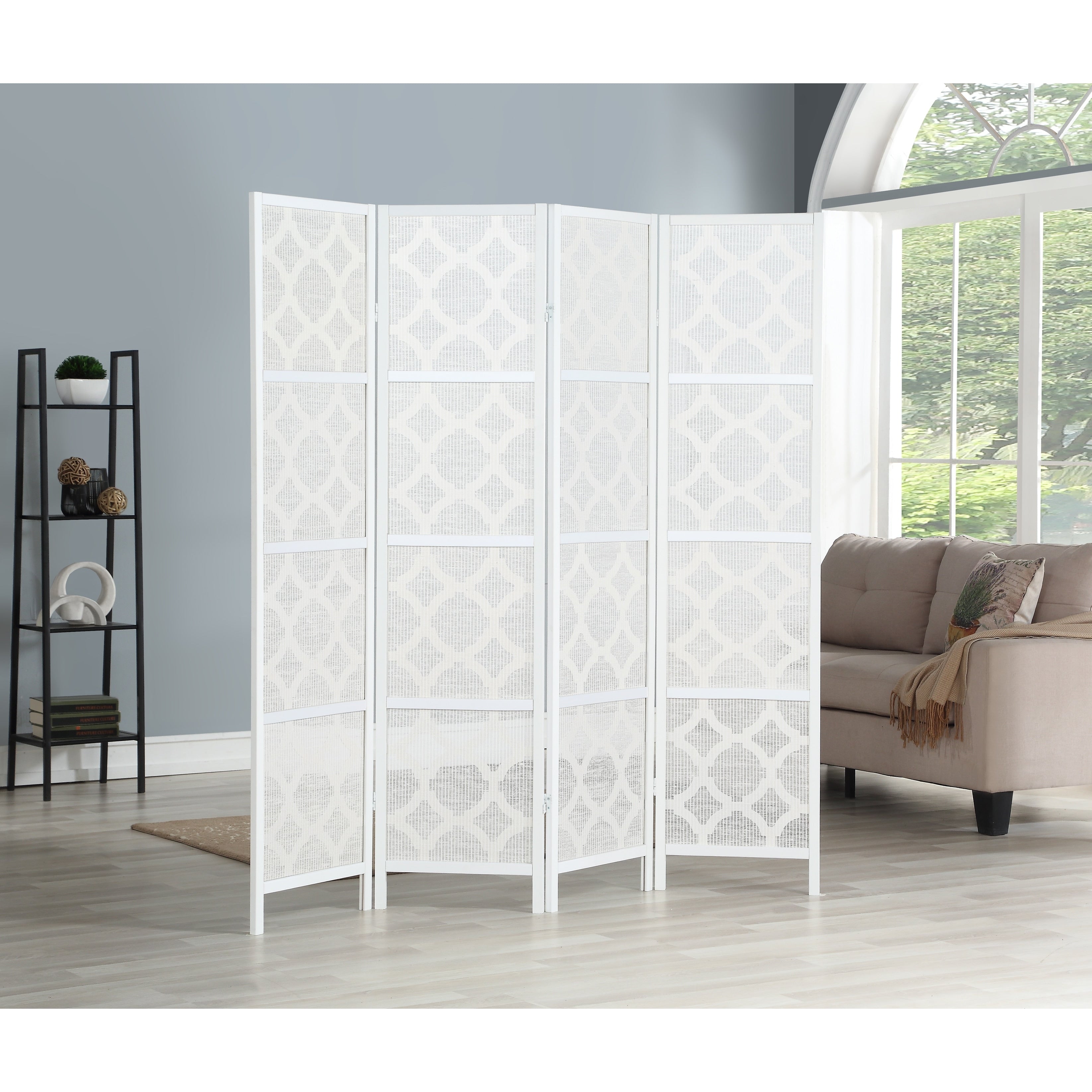 Roundhill Furniture Quatrefoil Infused Diamond Design 4-panel Room Divider