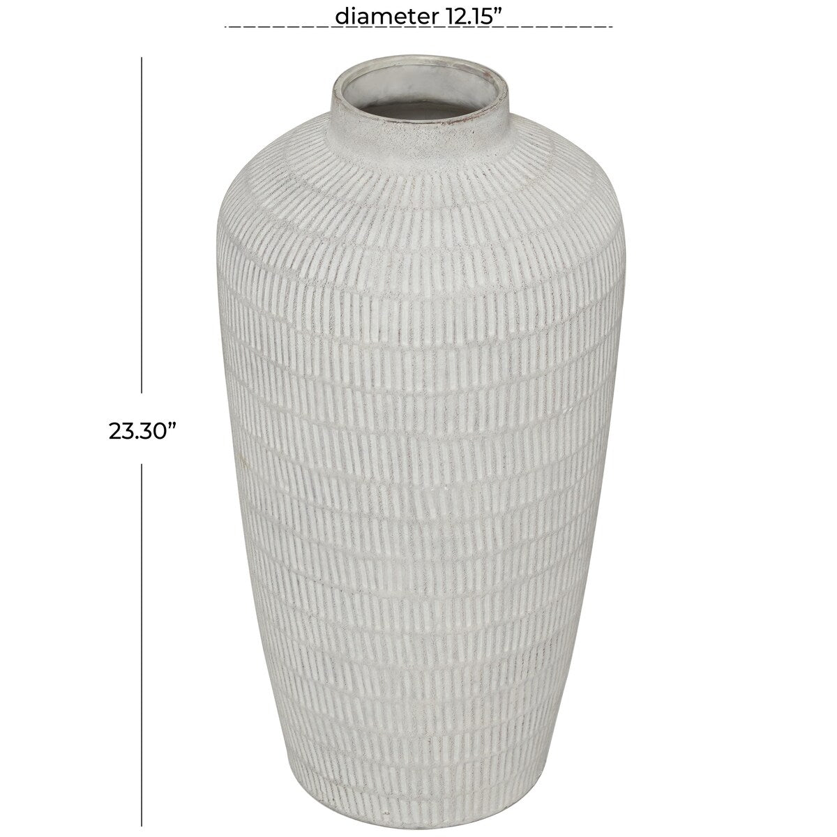 Ceramic Textured Decorative Vase with Linear Pattern - Cream - Roche River Decor