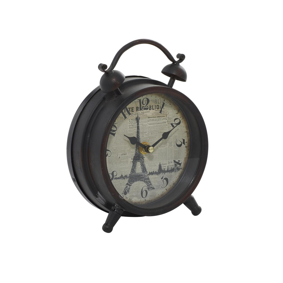 Metal Decorative Clock with Bell Style Top - Brown or Black - Roche River Decor