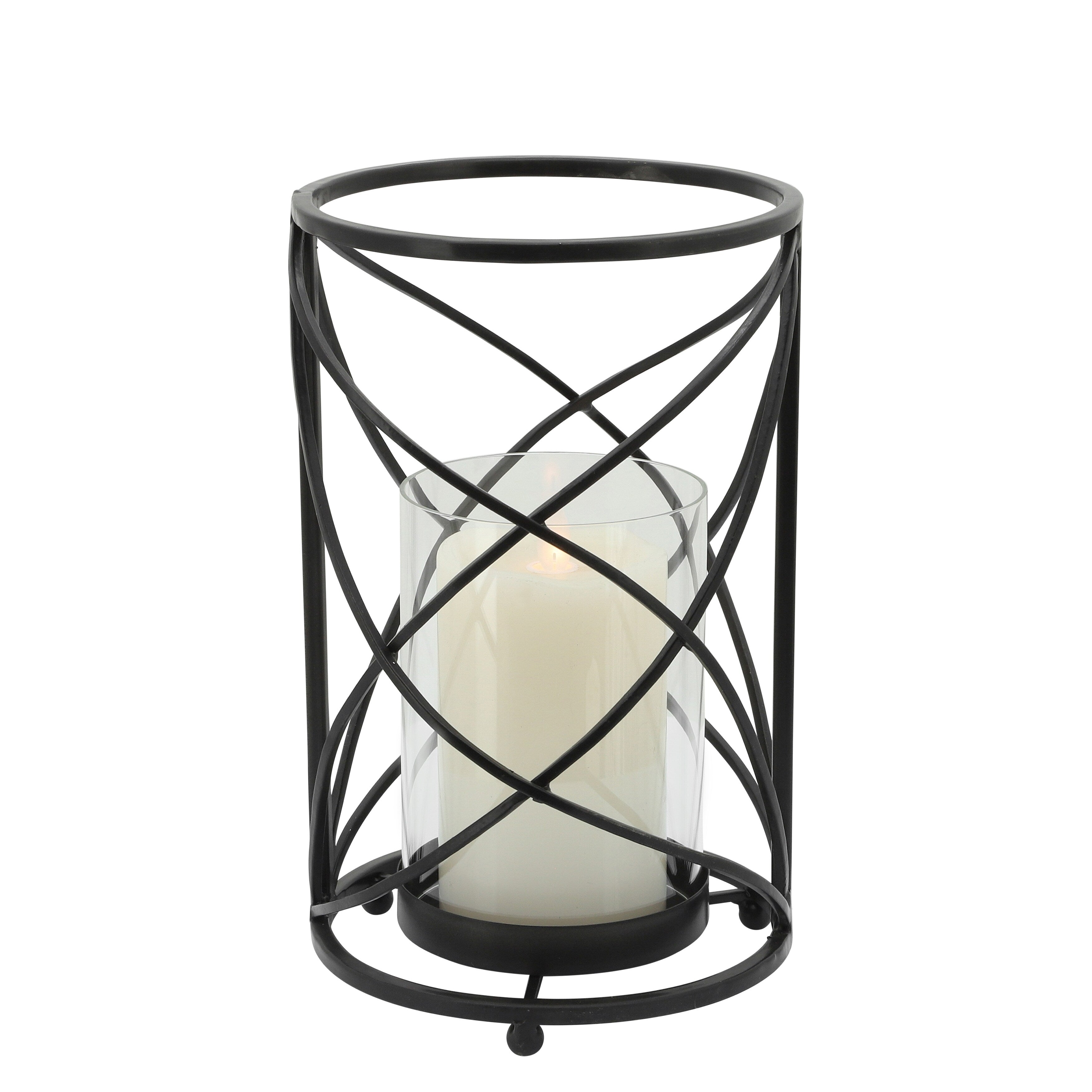 Sagebrook Home Modern Glam Glass and Metal Hurricane Candle Holder