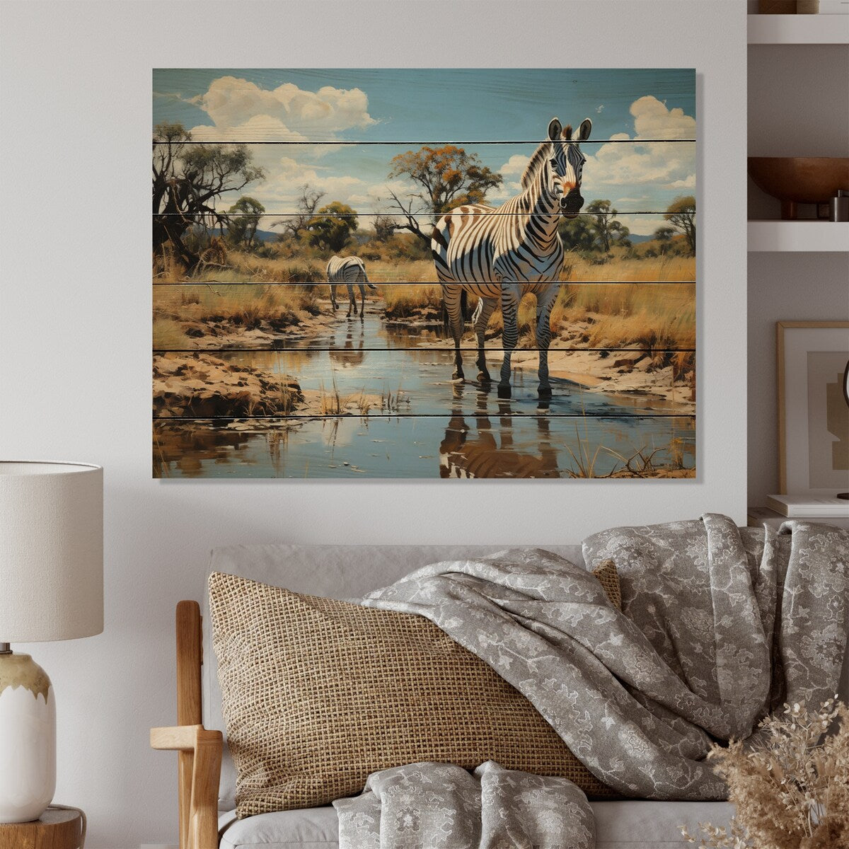 Designart Zebra Impressionistic Equus This I Animals Print on Natural Pine Wood