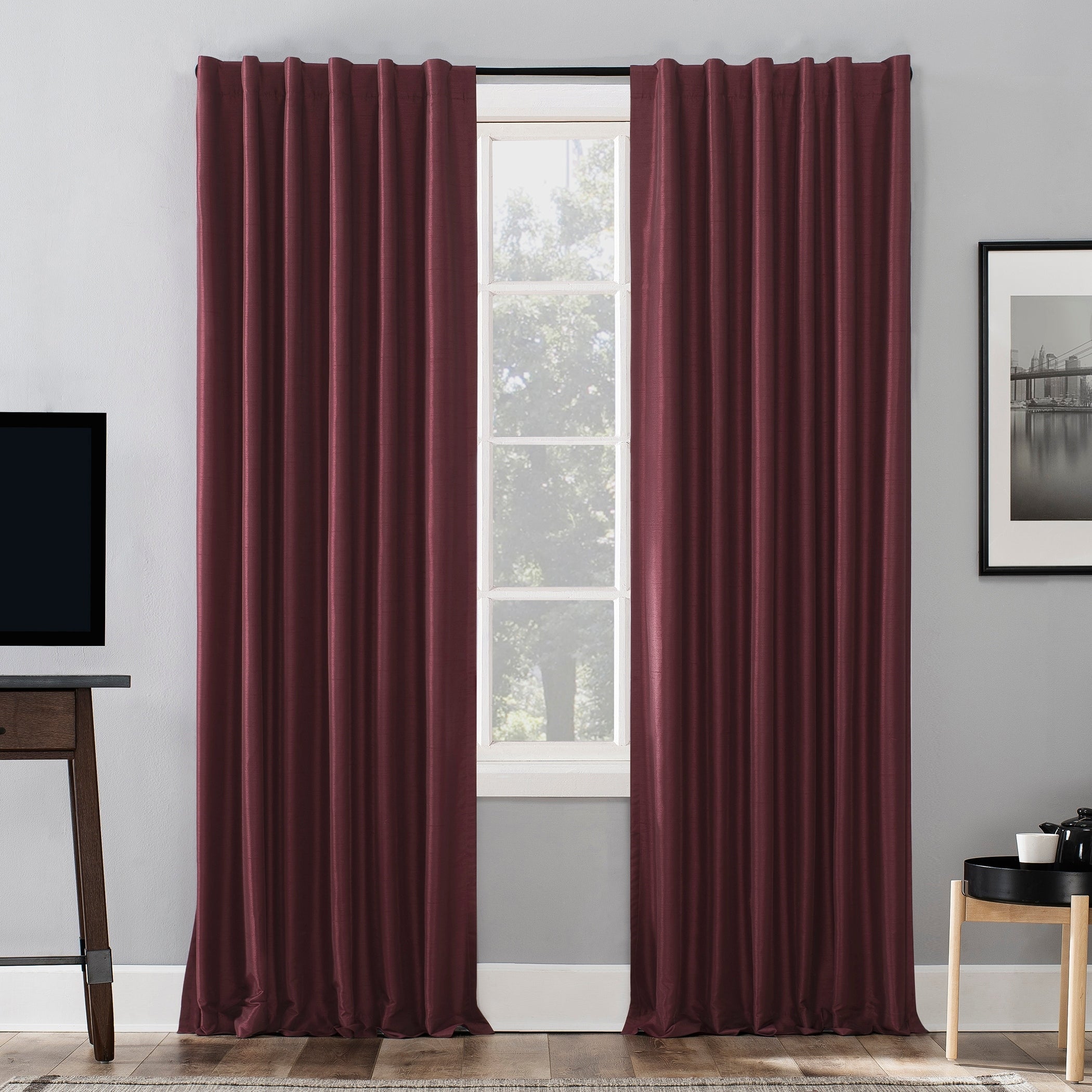 Sun Zero Evelina Faux Dupioni Silk Thermal Extreme Total Blackout Back Tab Curtain Panel, Single Panel