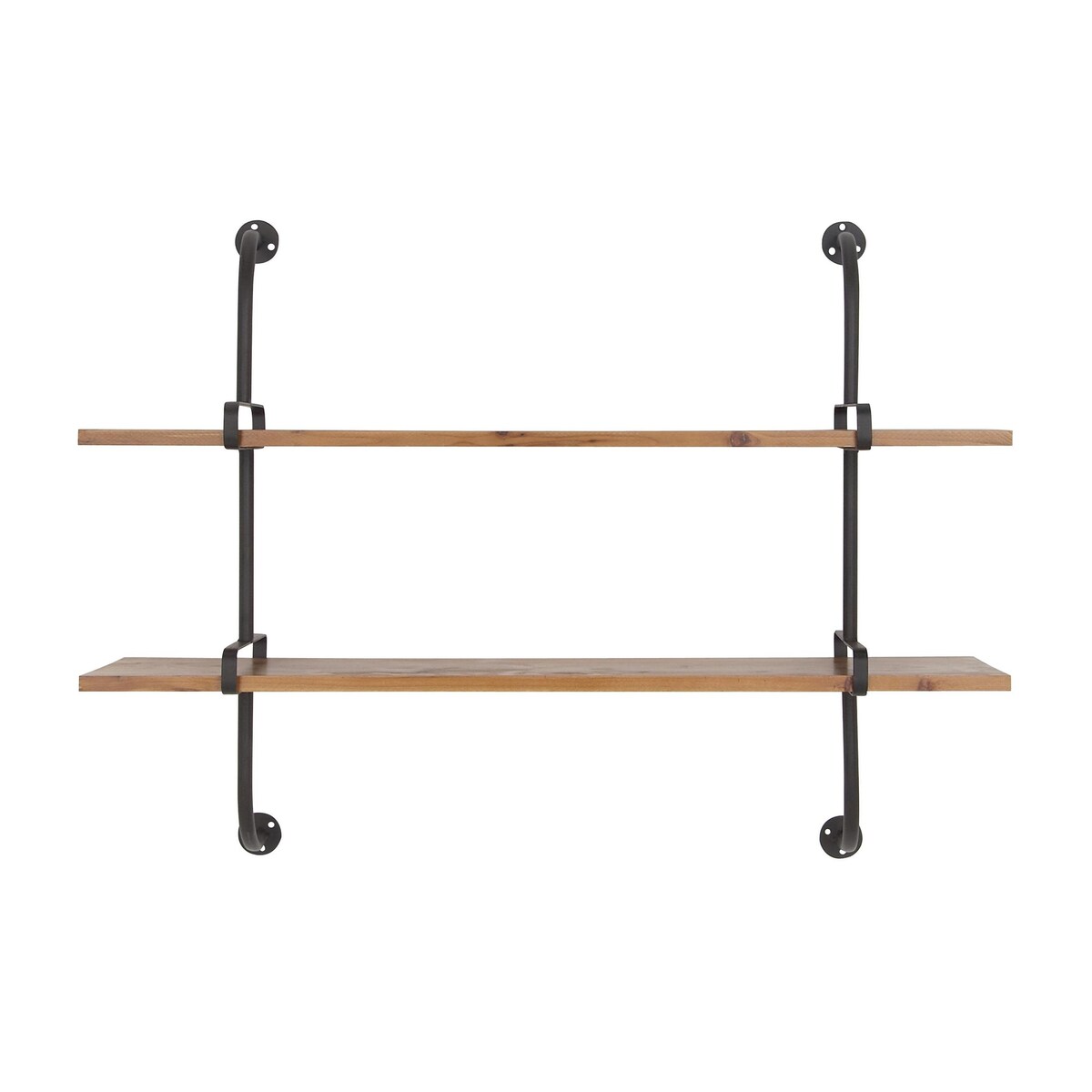 Wood 2 or 3 Level Wall Shelf with Black Metal Brackets - Brown or Gray - Roche River Decor