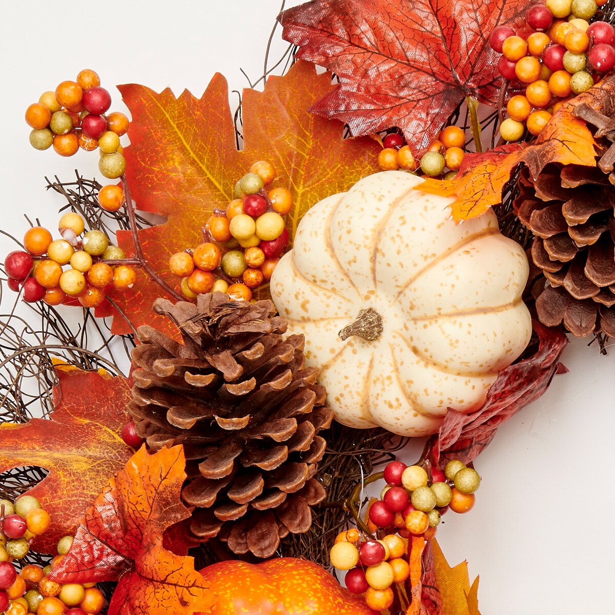 24 Pumpkin Berries Pine Cone Wreath on Wild Twig Base