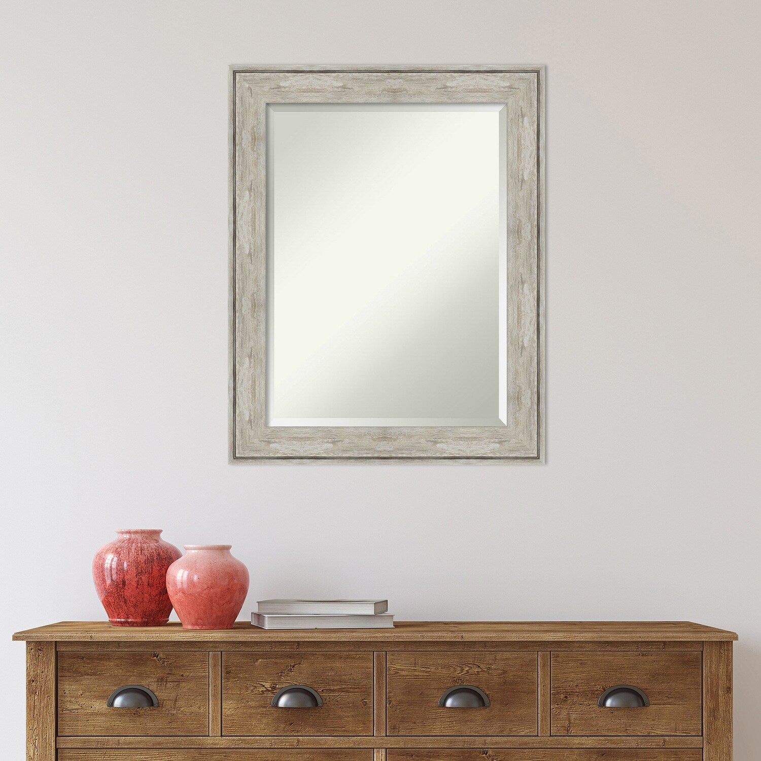 Beveled Bathroom Wall Mirror - Crackled Metallic Frame