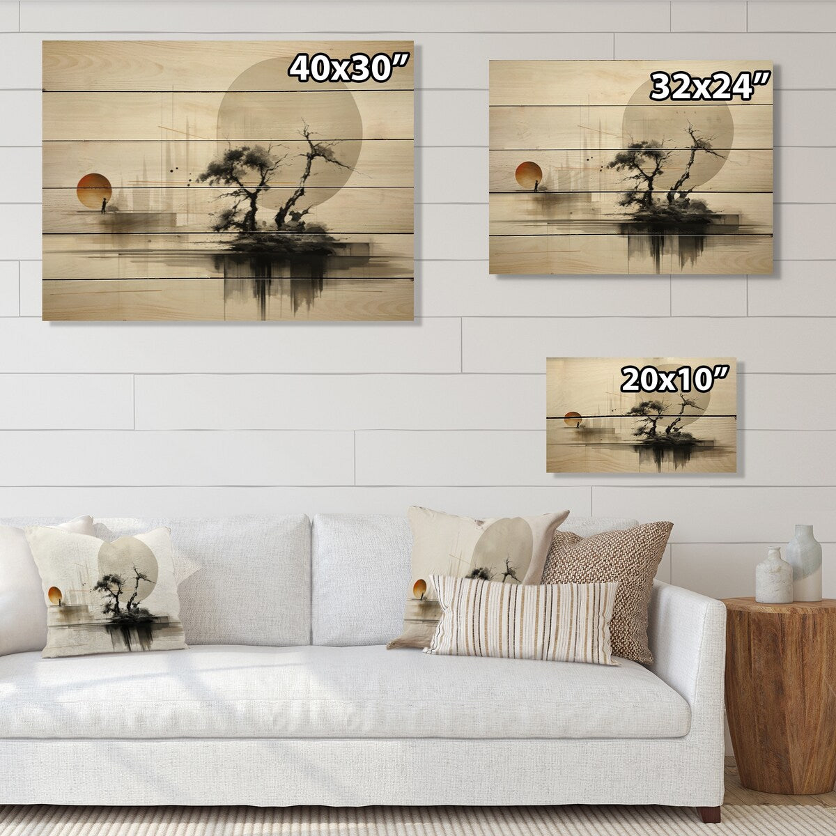 Designart Asian Art Sumie Zen I Asian Print on Natural Pine Wood
