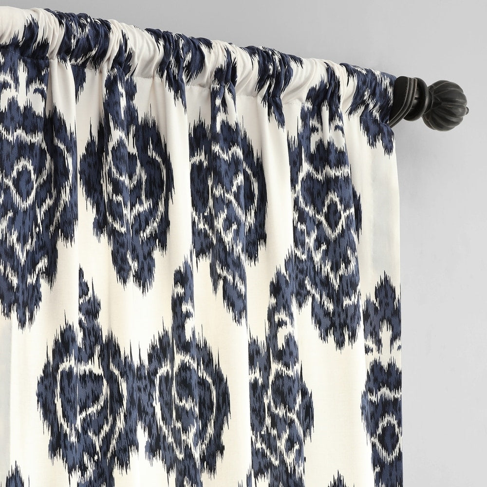 Exclusive Fabrics Ikat Black Printed Cotton Single Curtain (1 Panel)