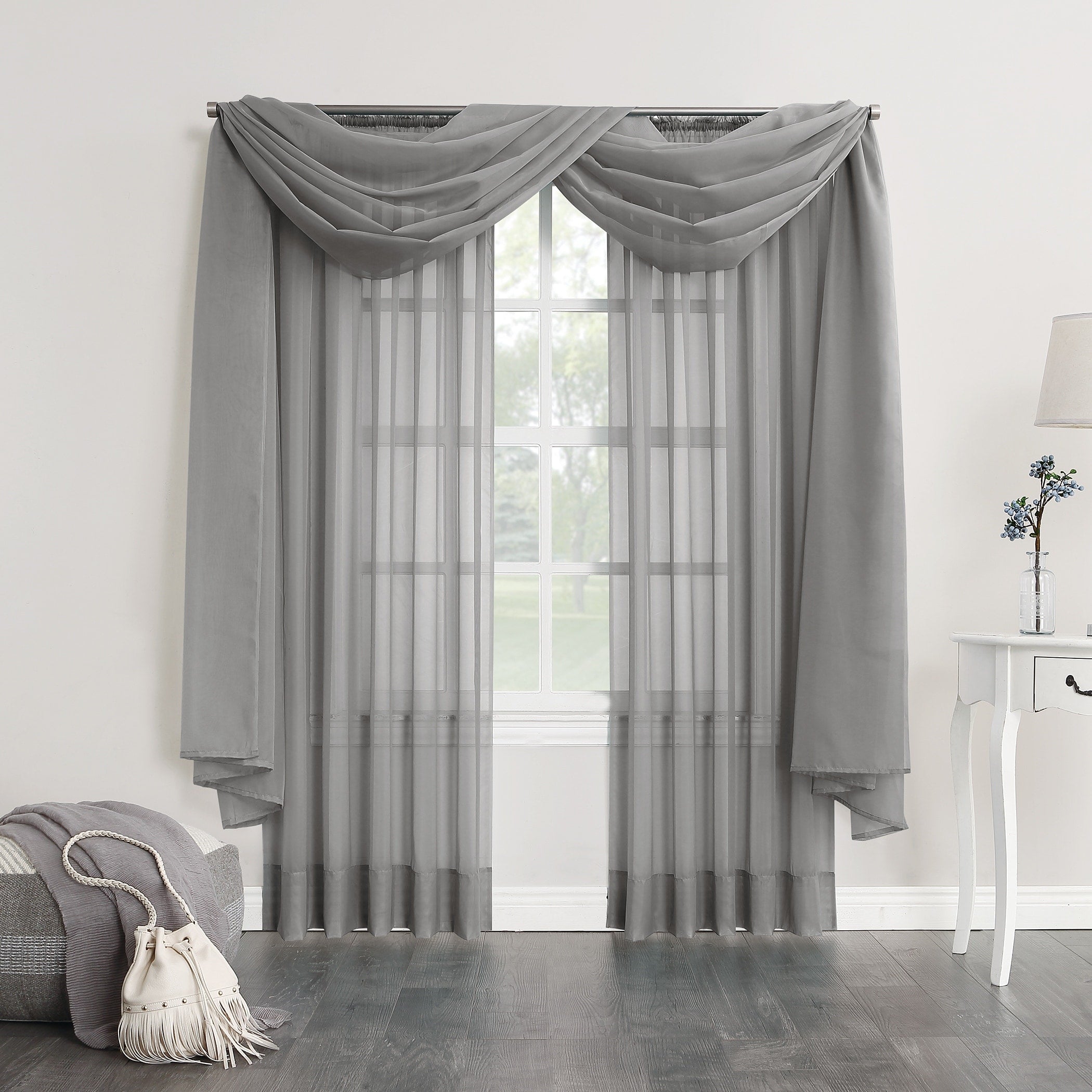 No. 918 Emily Voile Sheer Rod Pocket Window Curtain Scarf, Single Panel