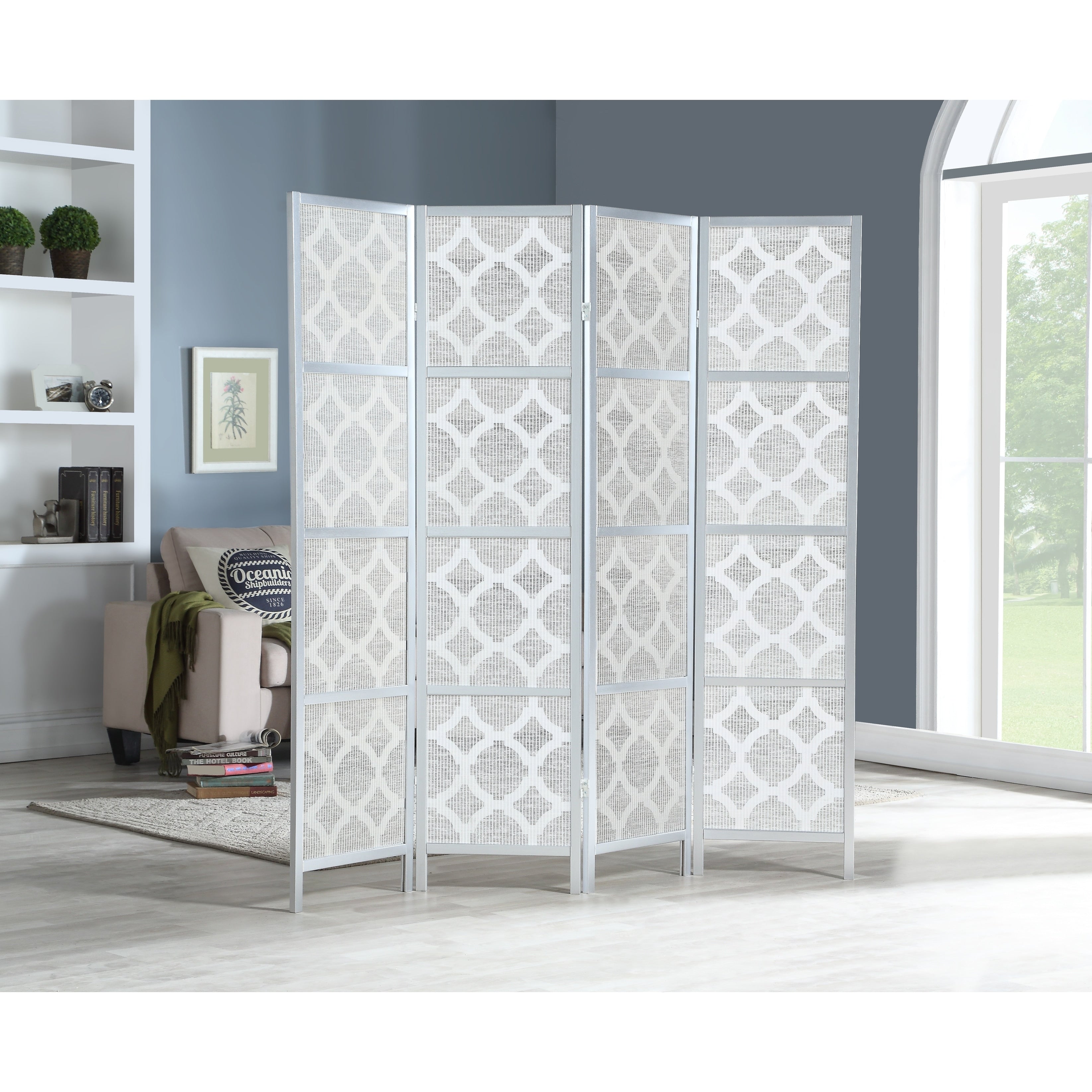 Roundhill Furniture Quatrefoil Infused Diamond Design 4-panel Room Divider