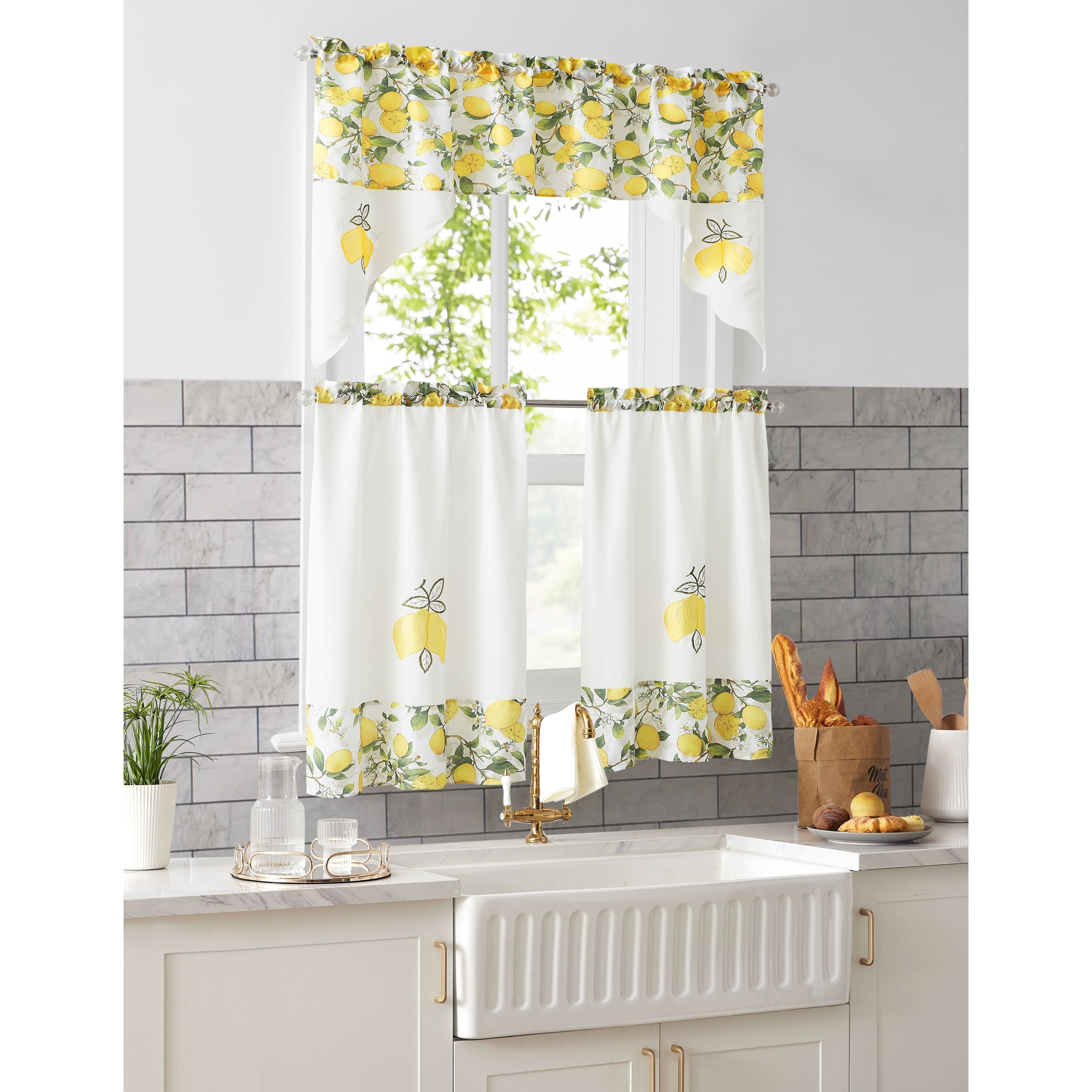 Lemon Fern Sunflower Tropical Tea Urban Kitchen Curtain Sets with Valance & Tiers