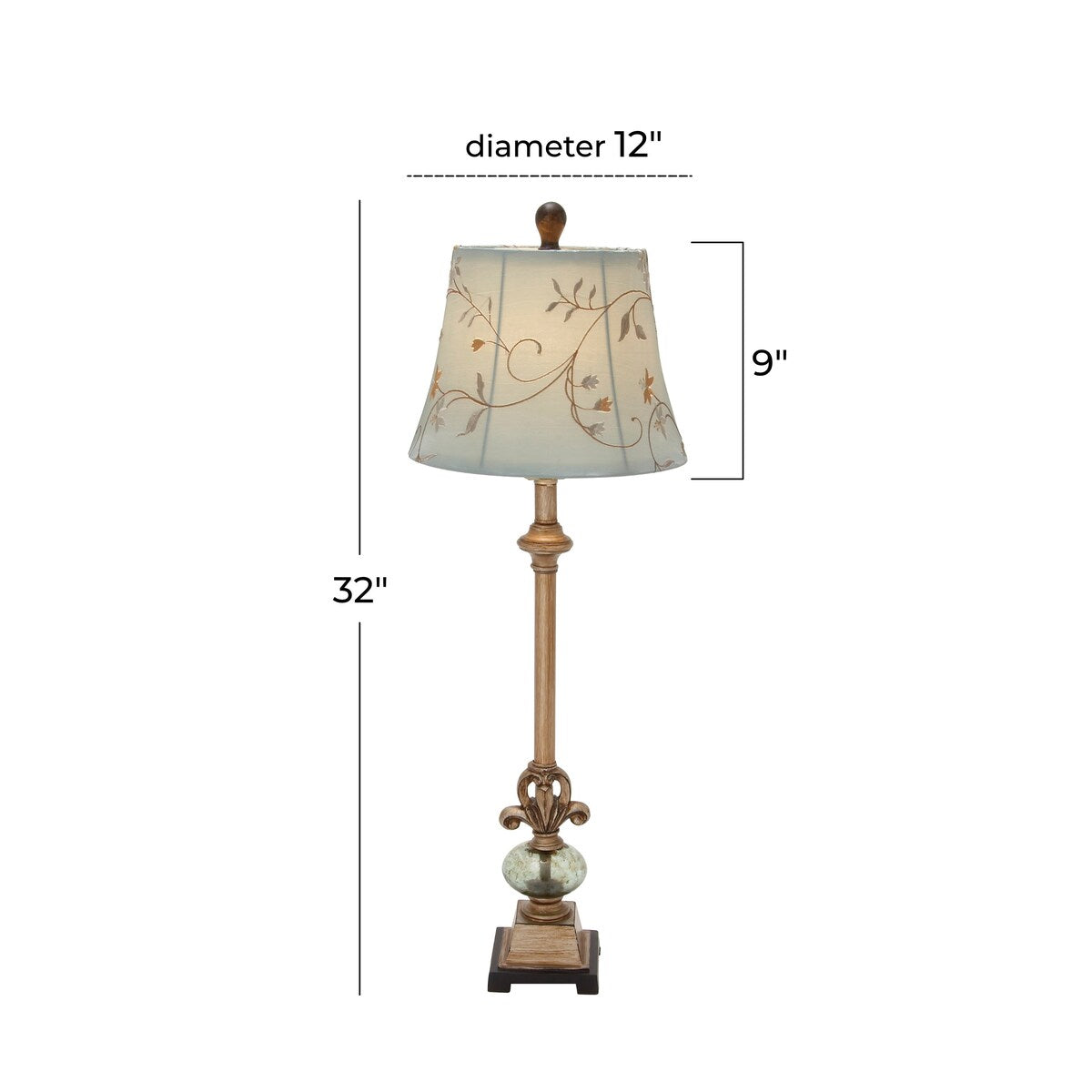 Polystone Floral Antique Style Room Buffet Lamp with Tapered Shade - Brass - Roche River Decor