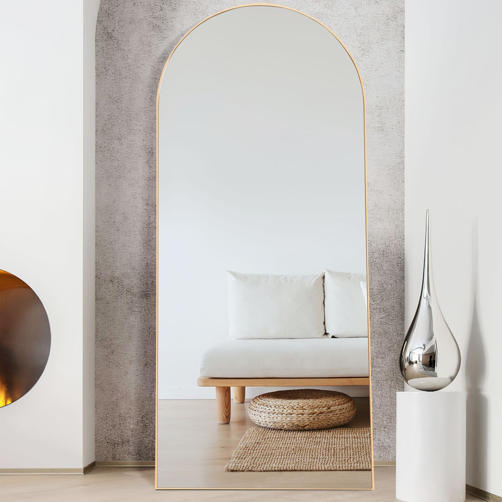 Arch-Crowned Full-Length Mirror with Solid Wood Frame