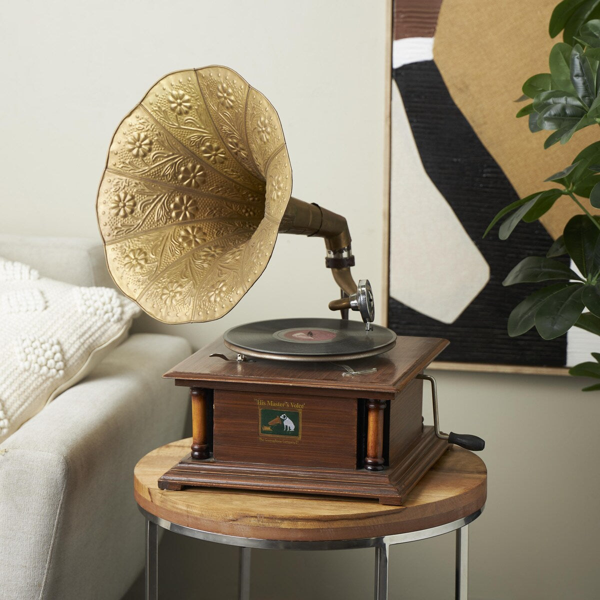 Wood Functional Gramophone with Record - Copper - Roche River Decor