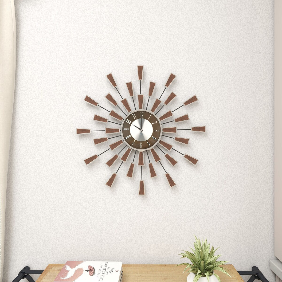 Metal Starburst Decorative Wall Clock with Crystal Accents - Gold, Brown, Silver, Copper - Roche River Decor