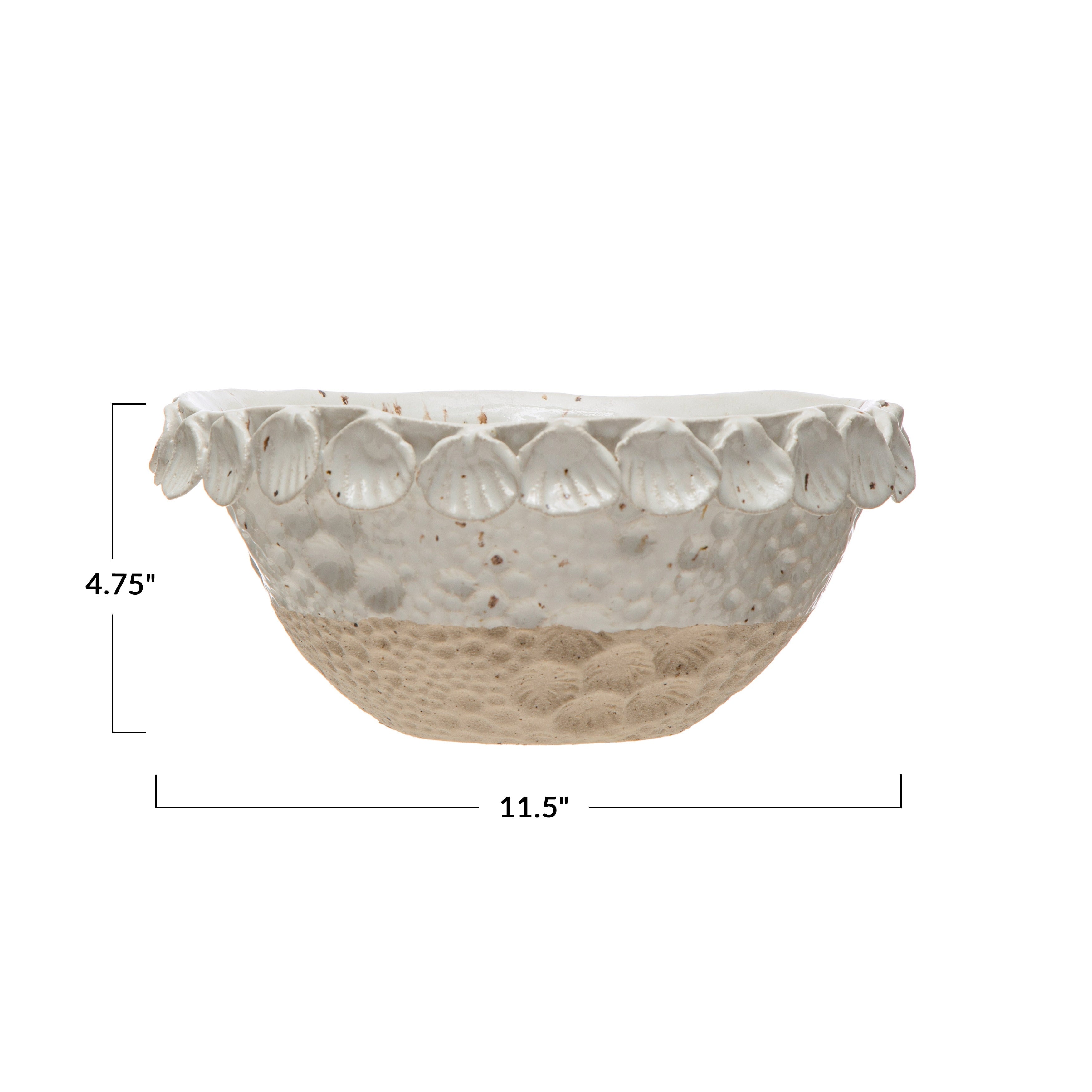 2-Tone Stoneware Bowl with Shell Trim - 10.3L x 10.3W x 4.8H