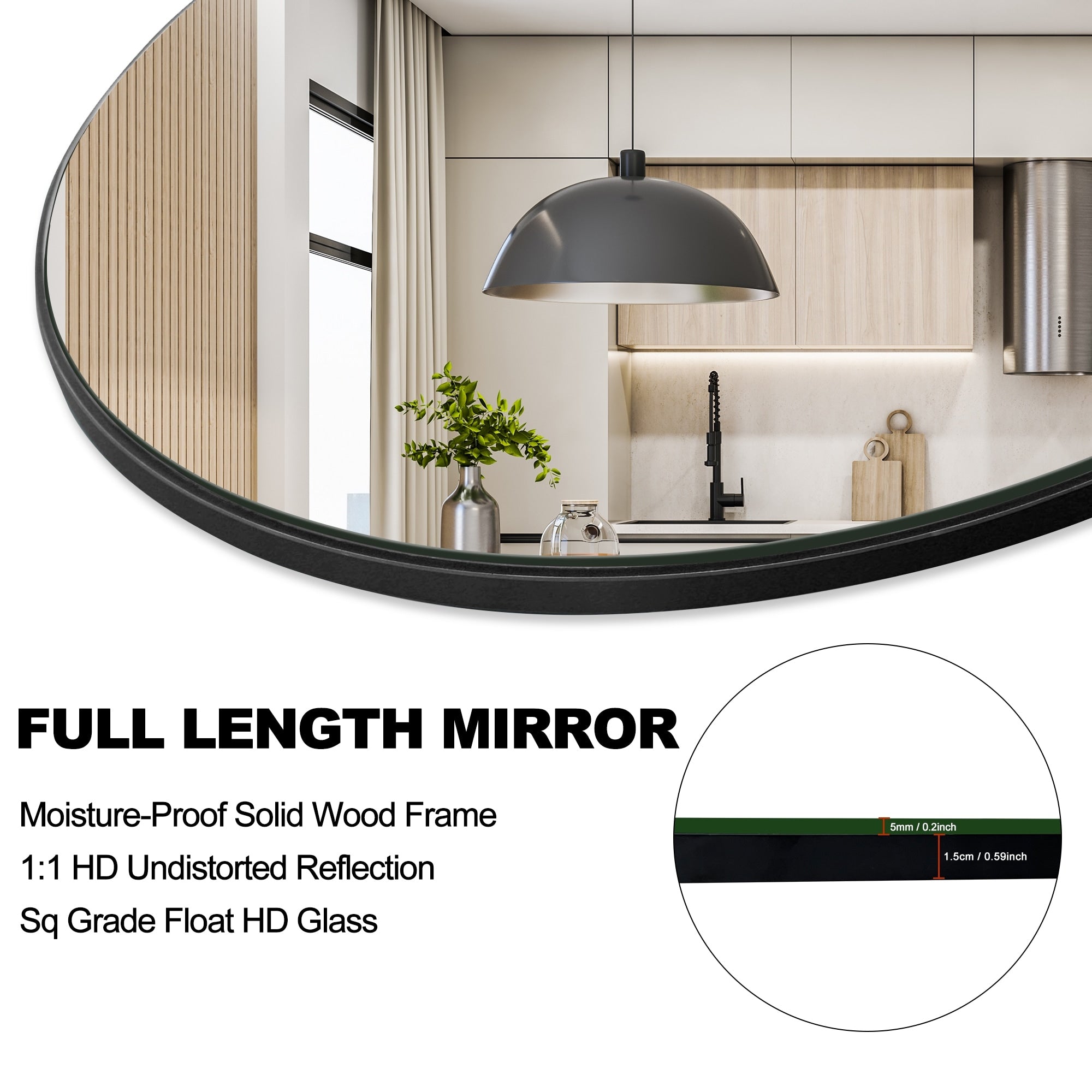 Modern Arched Full-Length Wood Floor Standing Mirror