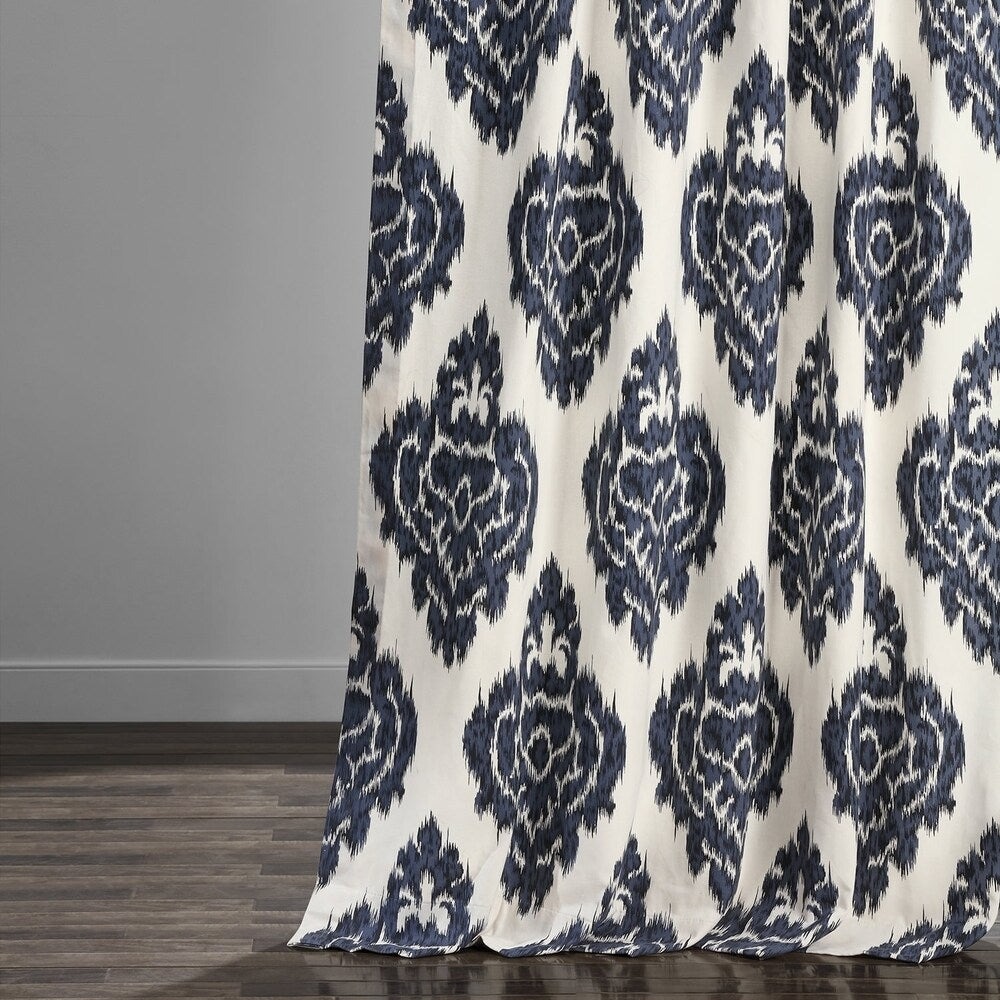 Exclusive Fabrics Ikat Black Printed Cotton Single Curtain (1 Panel)