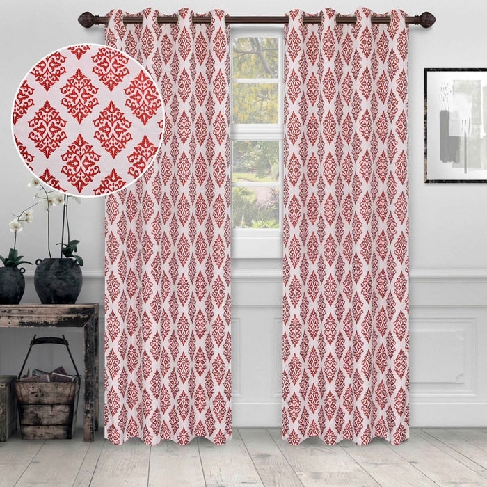 Superior Venetian Damask Jacquard Embroidered Washable Curtains, Set of 2