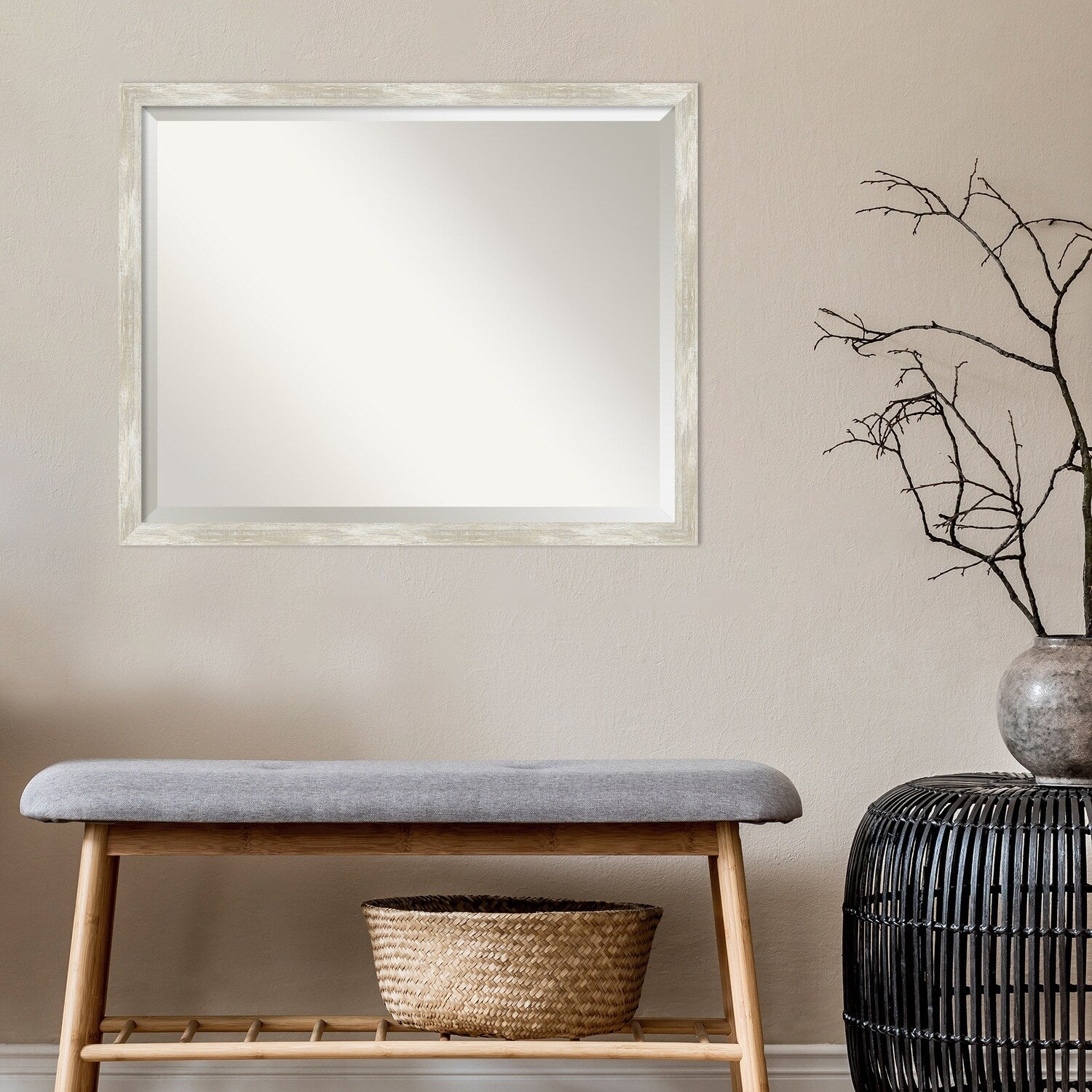 Beveled Bathroom Wall Mirror - Crackled Metallic Frame