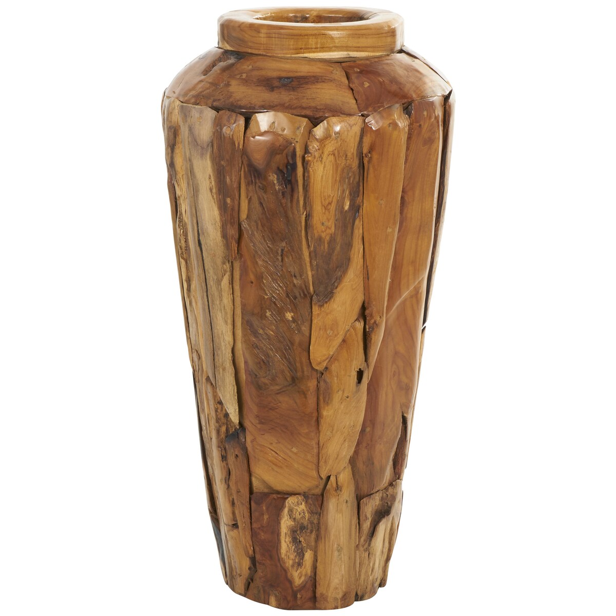 Teak Wood Handmade Floor Decorative Vase with Mosaic Live Edge Pieces - Brown - Roche River Decor