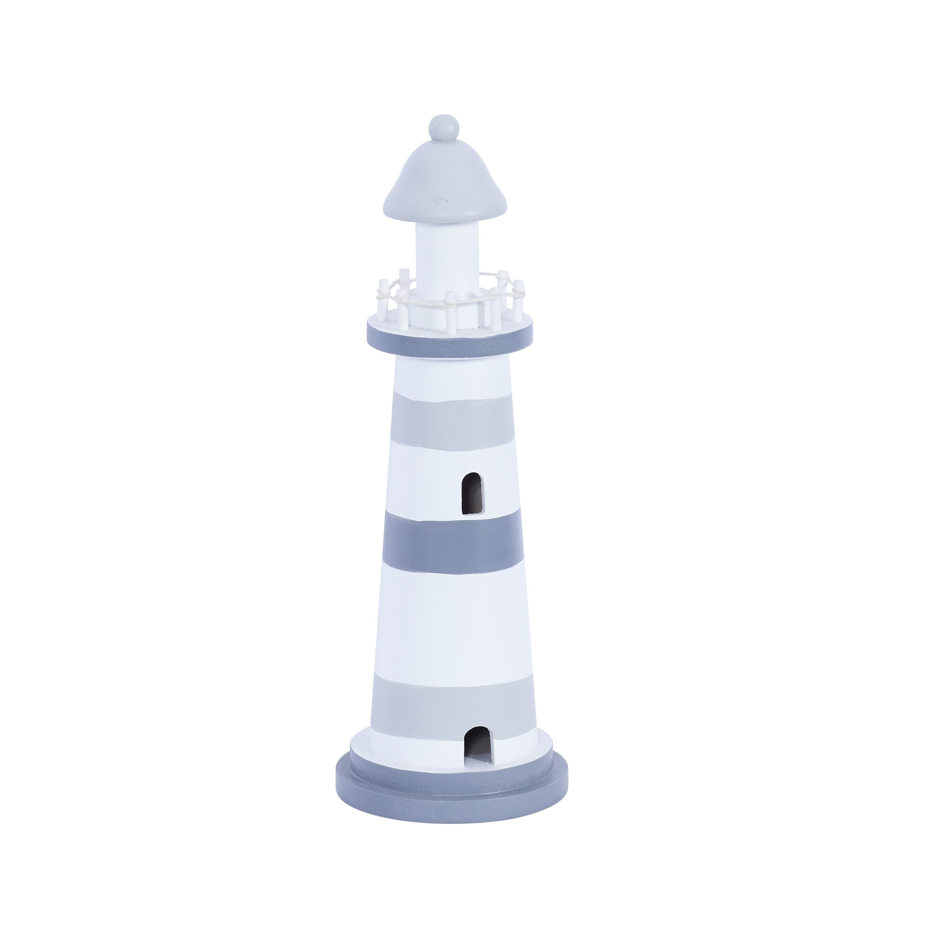 Gray Wooden Light House Decorative Sculpture