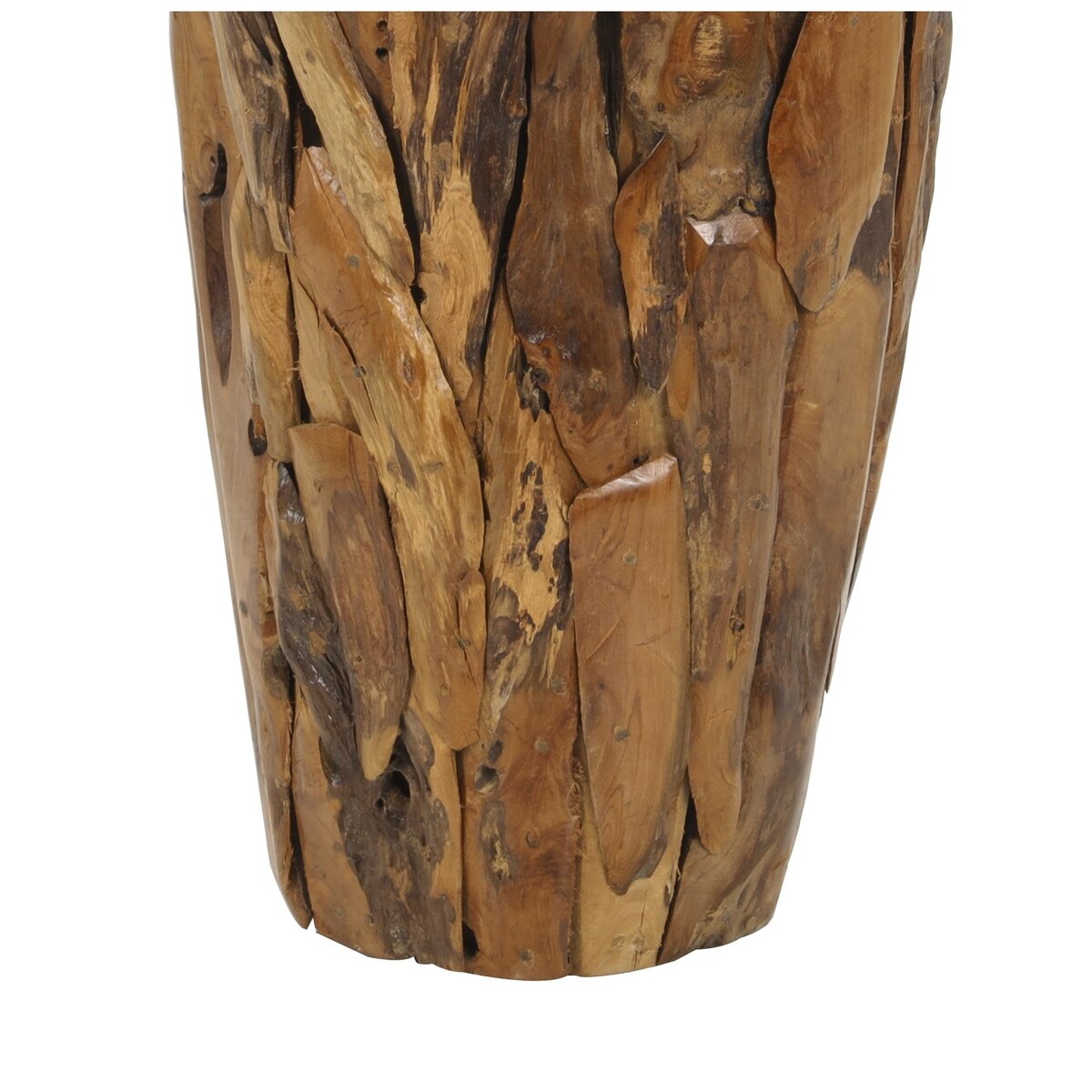 Teak Wood Handmade Floor Decorative Vase with Mosaic Live Edge Pieces - Brown - Roche River Decor