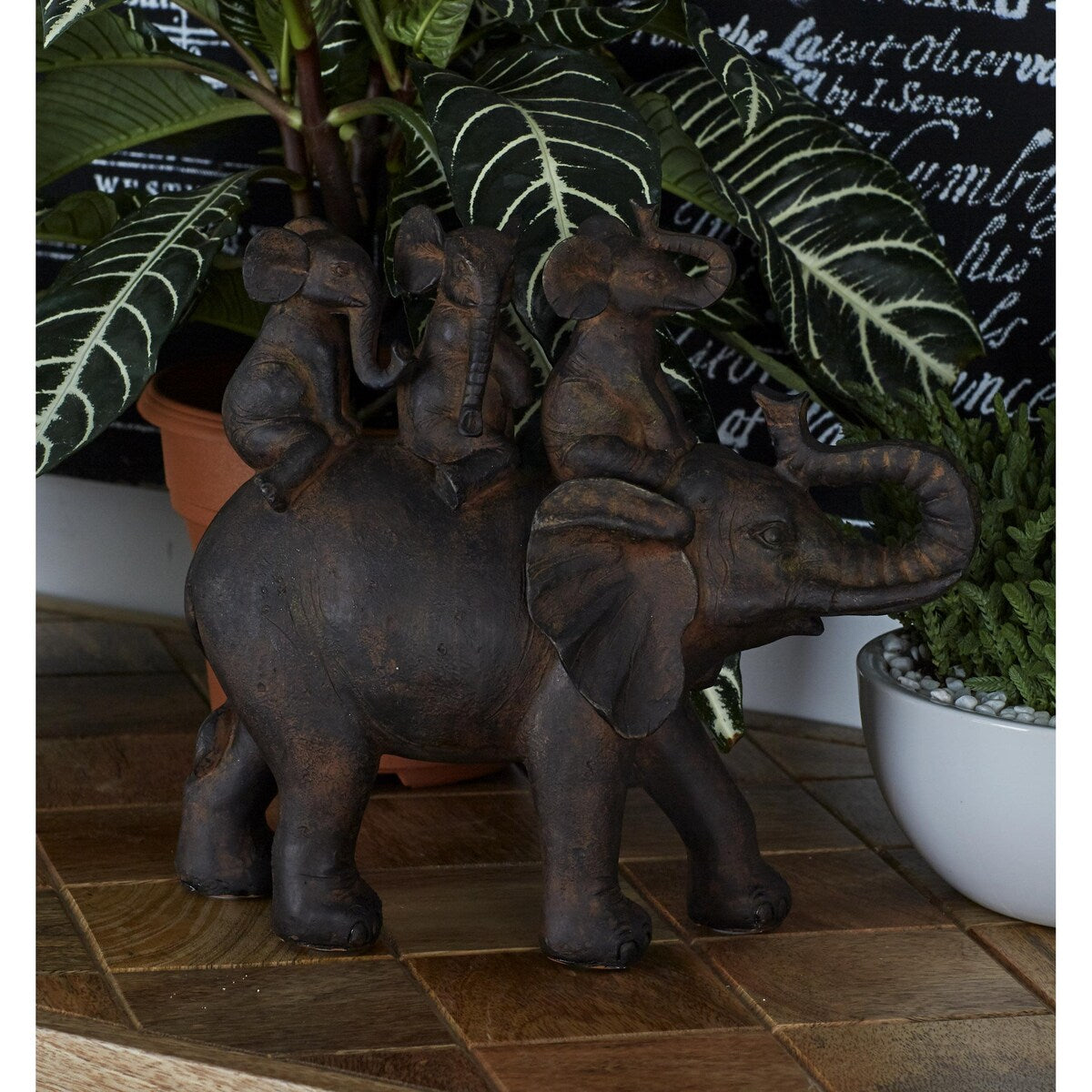 Polystone Elephant Decorative Sculpture - Brown - Roche River Decor