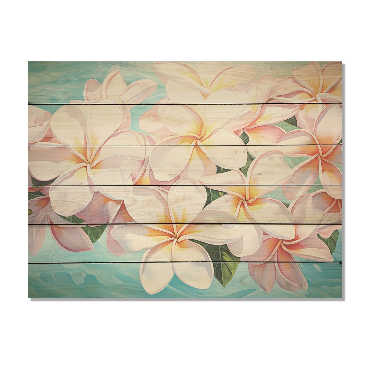 Designart White Plumeria Harmony By The Sea Plumeria Wood Wall Decor - Traditional Wood Panel On Natural Pine Wood