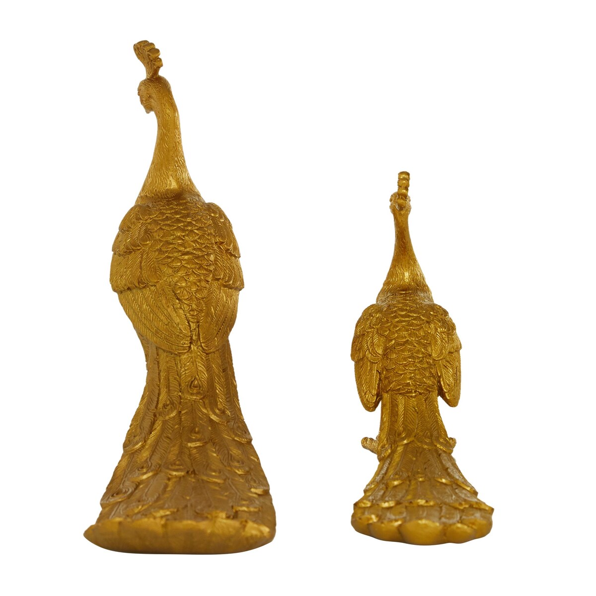 Polystone Peacock Decorative Sculpture - Set of 2 Gold - Roche River Decor