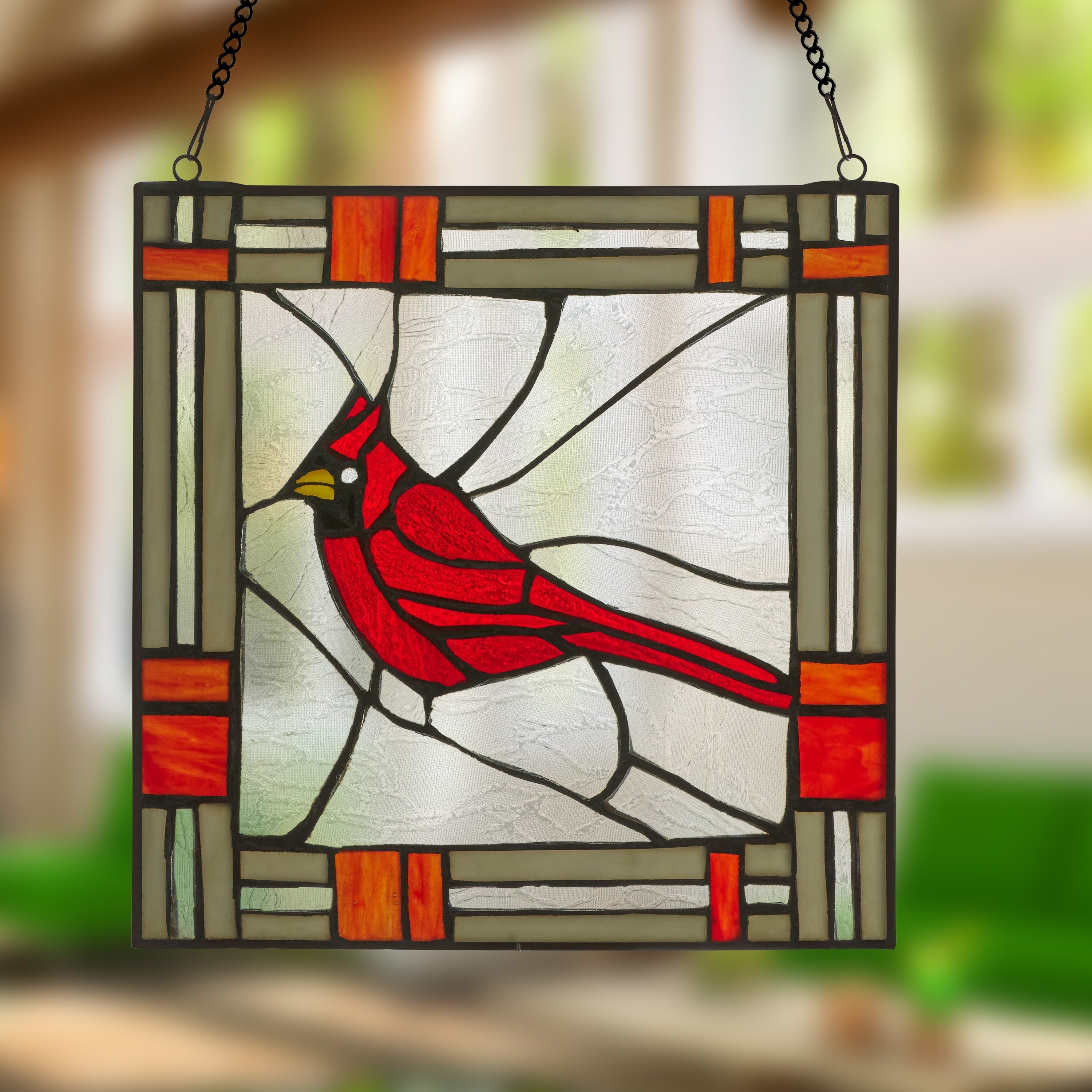 River of Goods 11H Carol the Cardinal Stained Glass Window Panel - 11 x 0.25 x 11