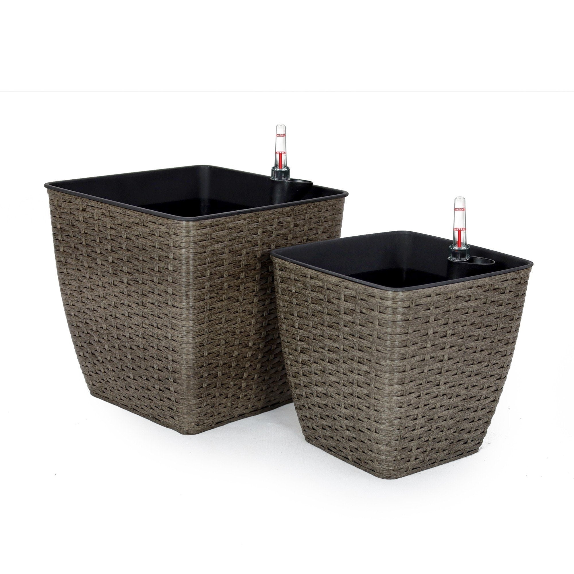 DTY Signature 2-Pack Catleza Self-watering Planter - Hand Woven Wicker - Thin Square